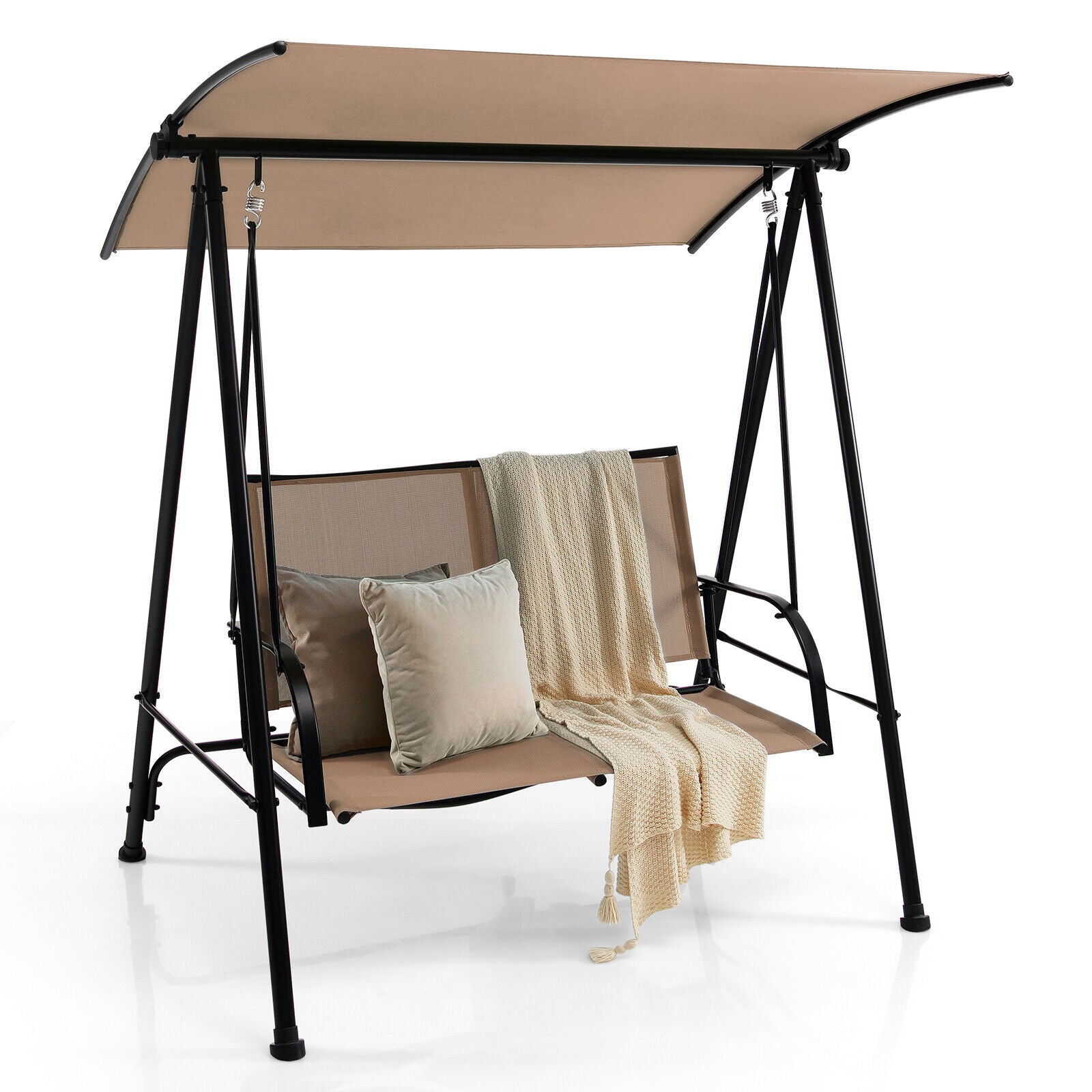 SUGIFT 2-Seat Outdoor Canopy Swing with Comfortable Fabric Seat and Heavy-duty Metal Frame