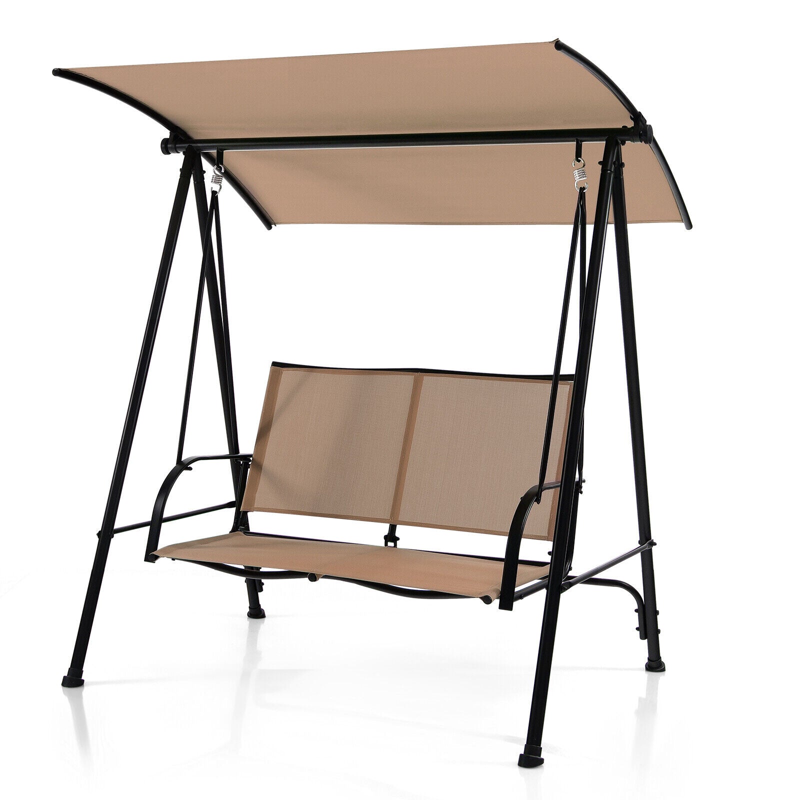 SUGIFT 2-Seat Outdoor Canopy Swing with Comfortable Fabric Seat and Heavy-duty Metal Frame