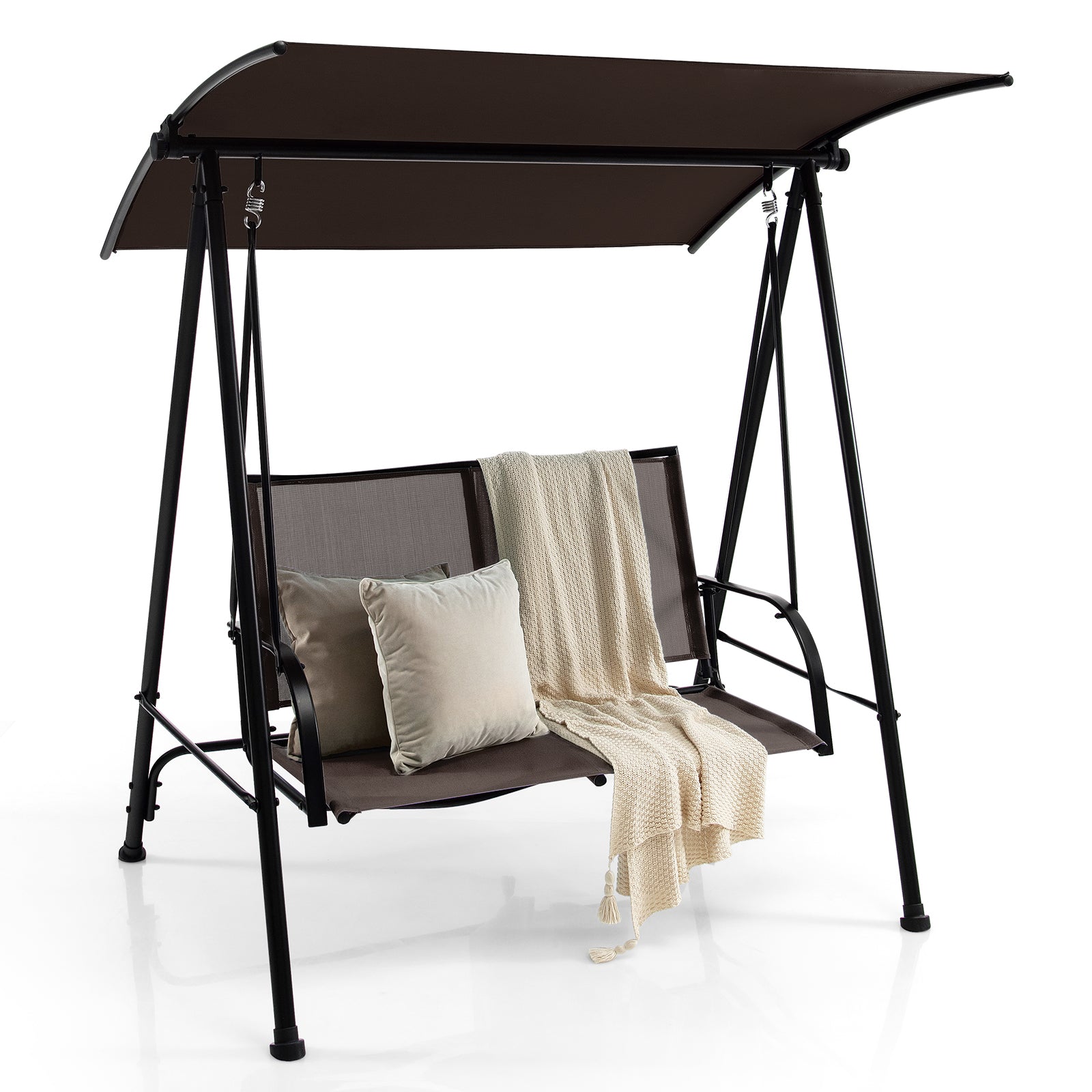 SUGIFT 2-Seat Outdoor Canopy Swing with Comfortable Fabric Seat and Heavy-duty Metal Frame