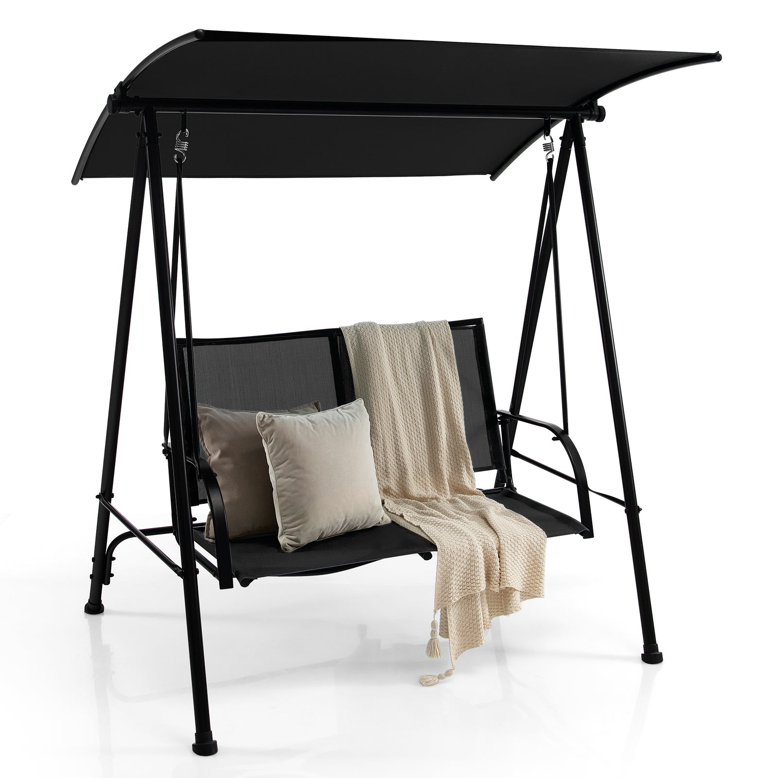 SUGIFT 2-Seat Outdoor Canopy Swing with Comfortable Fabric Seat and Heavy-duty Metal Frame