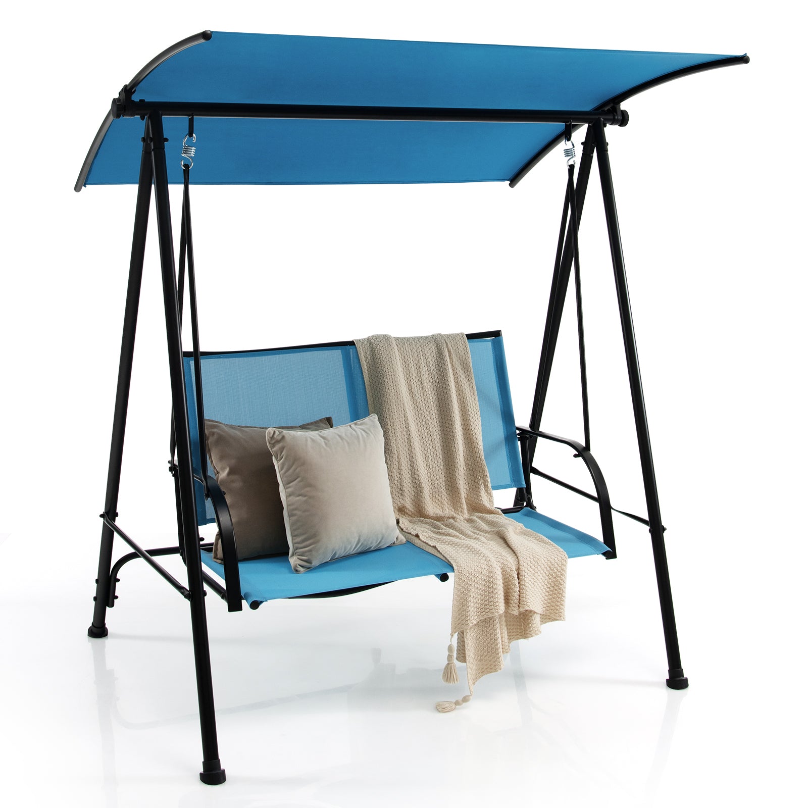 SUGIFT 2-Seat Outdoor Canopy Swing with Comfortable Fabric Seat and Heavy-duty Metal Frame