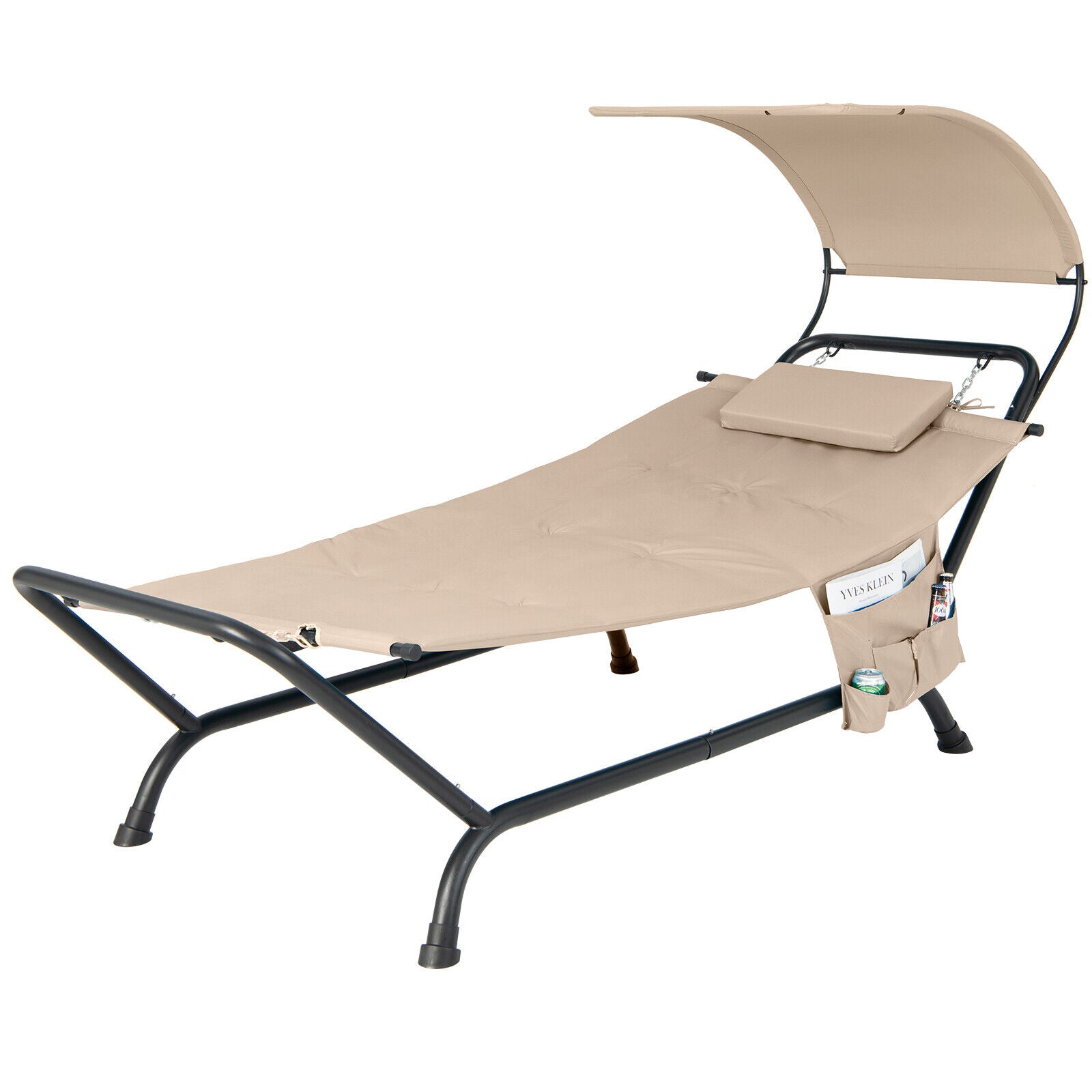 SUGIFT Patio Hanging Chaise Lounge Chair with Canopy Cushion Pillow and Storage Bag