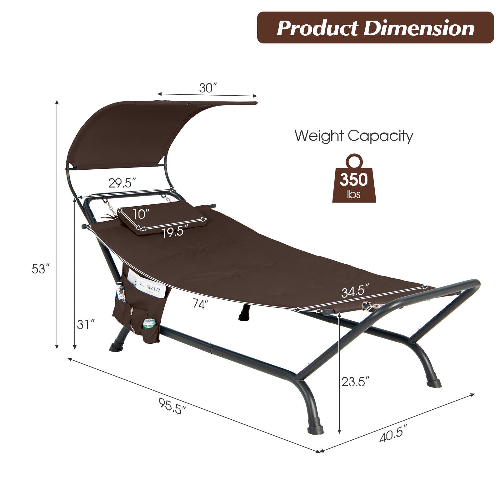 SUGIFT Patio Hanging Chaise Lounge Chair with Canopy Cushion Pillow and Storage Bag