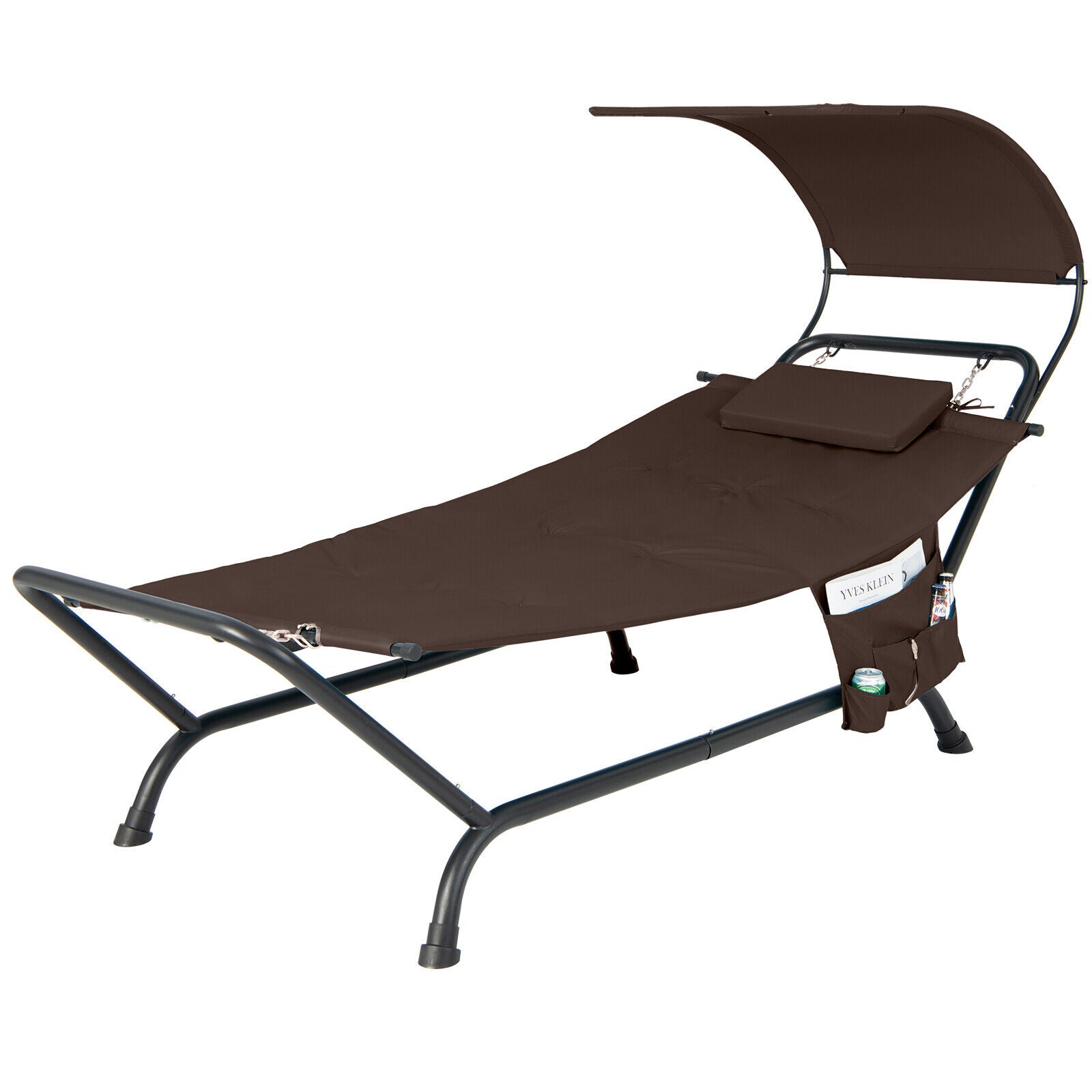SUGIFT Patio Hanging Chaise Lounge Chair with Canopy Cushion Pillow and Storage Bag