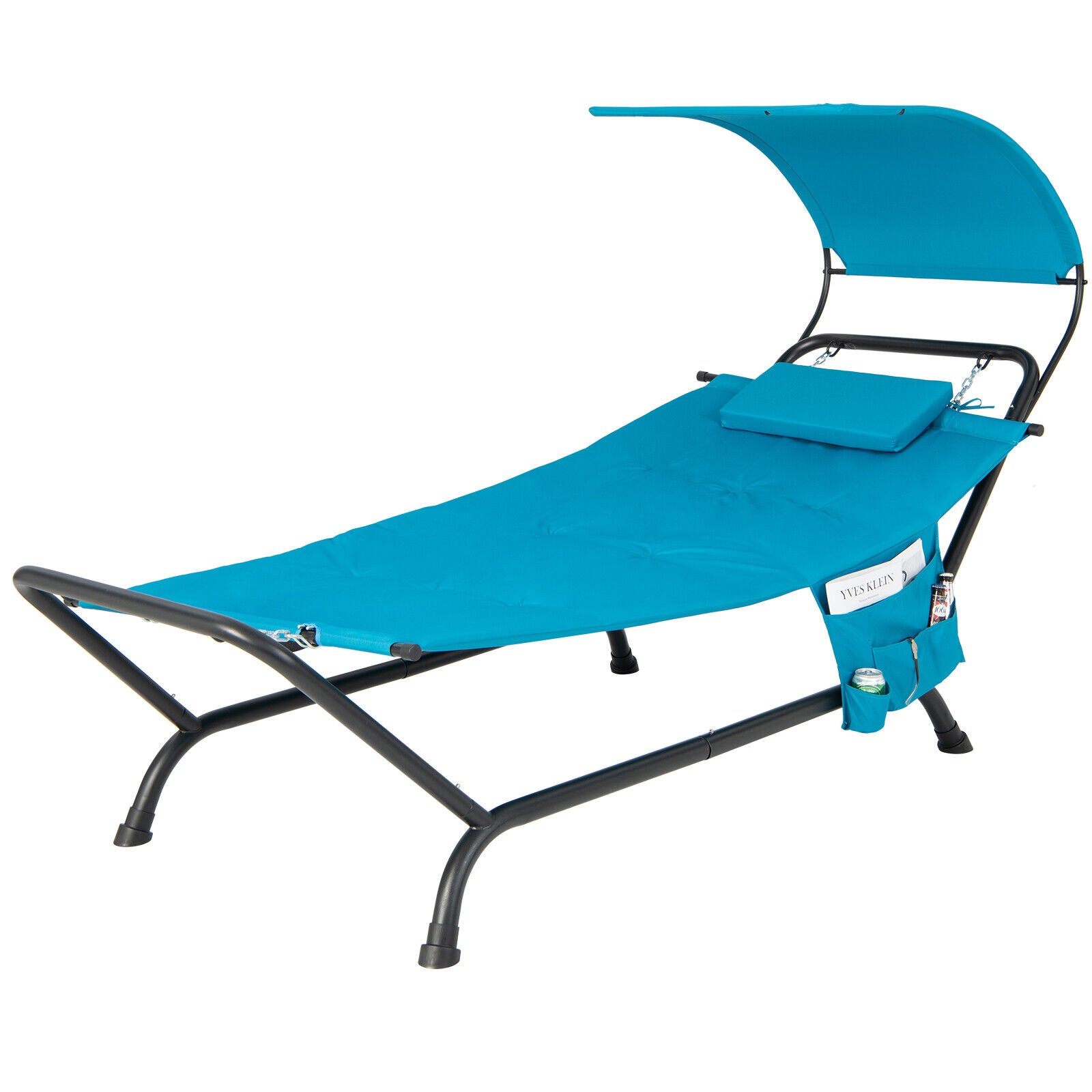 SUGIFT Patio Hanging Chaise Lounge Chair with Canopy Cushion Pillow and Storage Bag