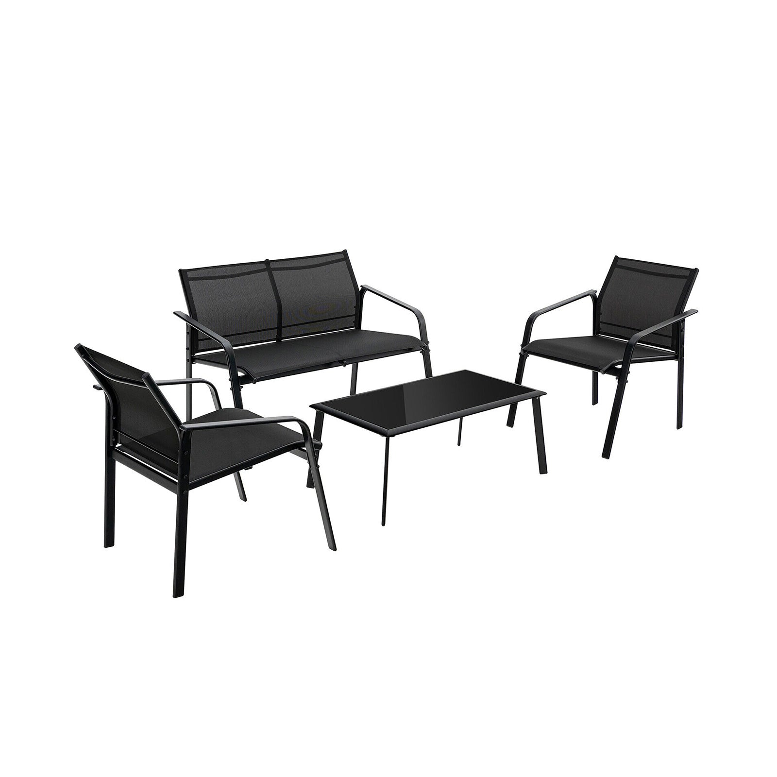 SUGIFT 4 Pieces Patio Furniture Set with Armrest Loveseat Sofas and Glass Table Deck