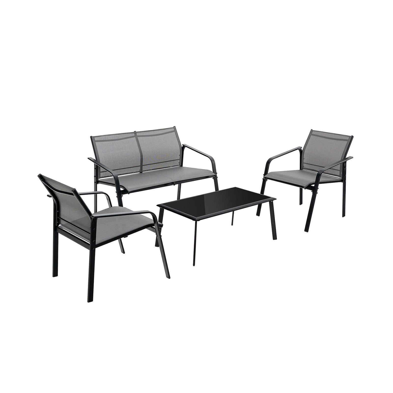 SUGIFT 4 Pieces Patio Furniture Set with Armrest Loveseat Sofas and Glass Table Deck