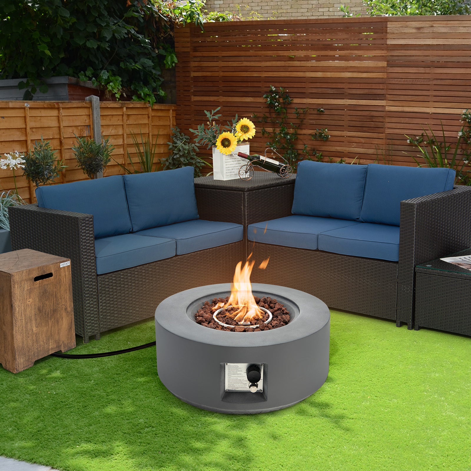 27.5 Inch Round Gas Fire Pit Table with Adjustable Flame-Gray