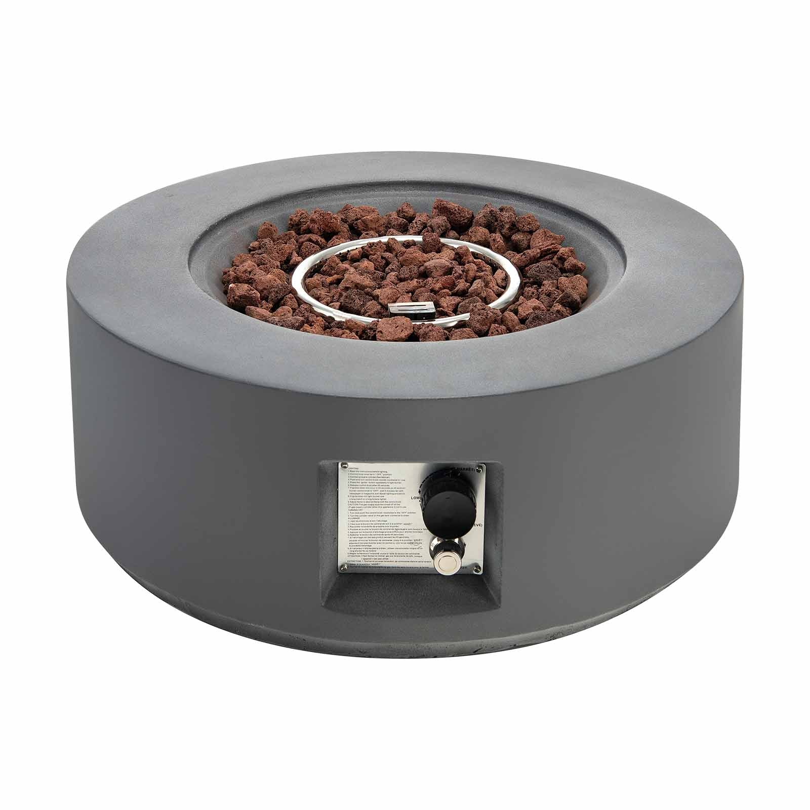 27.5 Inch Round Gas Fire Pit Table with Adjustable Flame-Gray