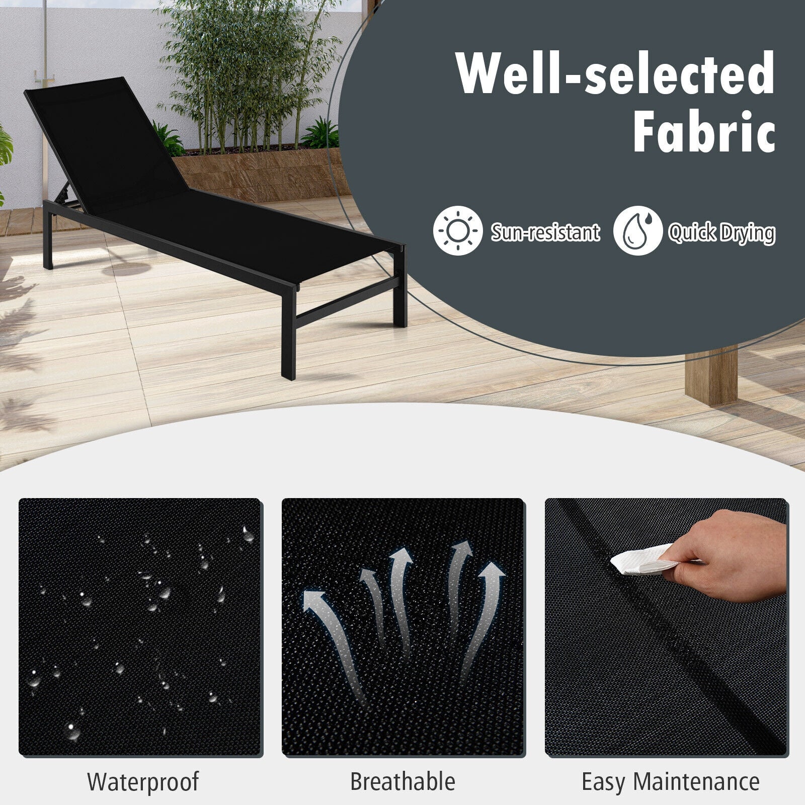 SUGIFT 6-Position Chaise Lounge Chairs with Rustproof Aluminium Frame