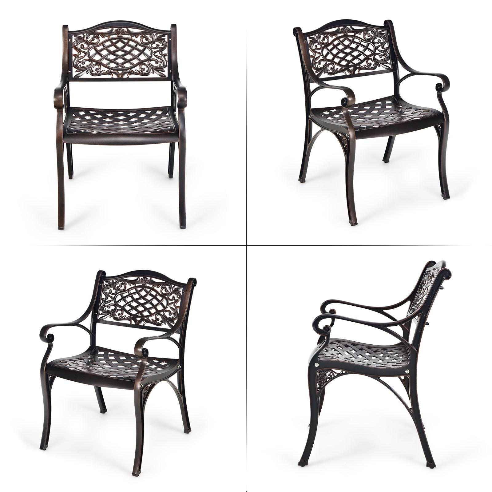SUGIFT 2-Piece Outdoor Cast Aluminum Chairs with Armrests and Curved Seats