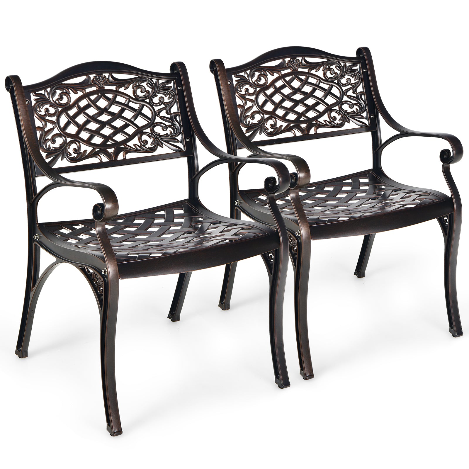 SUGIFT 2-Piece Outdoor Cast Aluminum Chairs with Armrests and Curved Seats