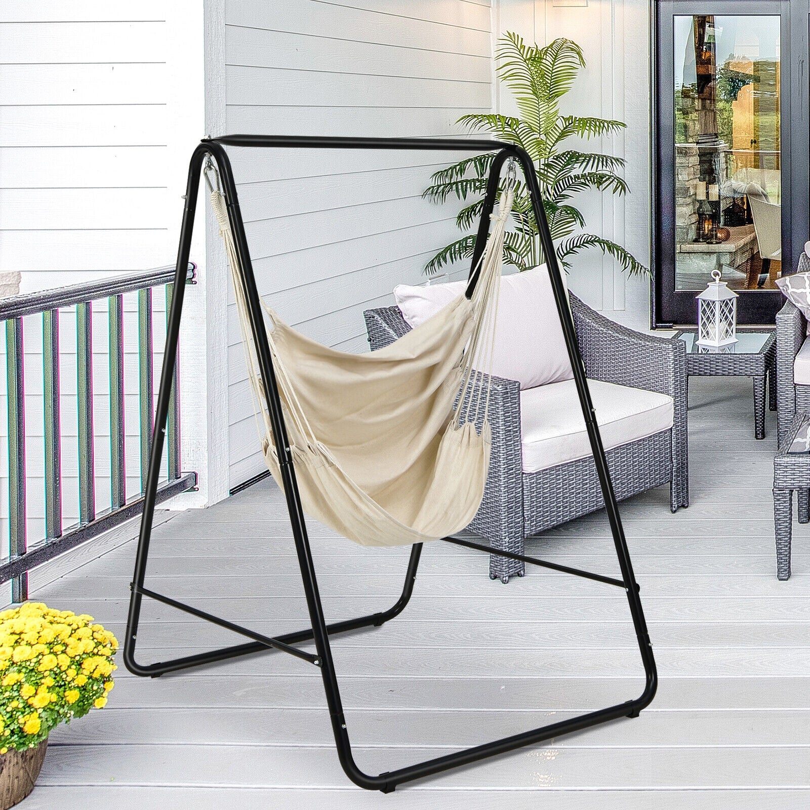 SUGIFT Hanging Padded Hammock Chair with Stand and Heavy Duty Steel