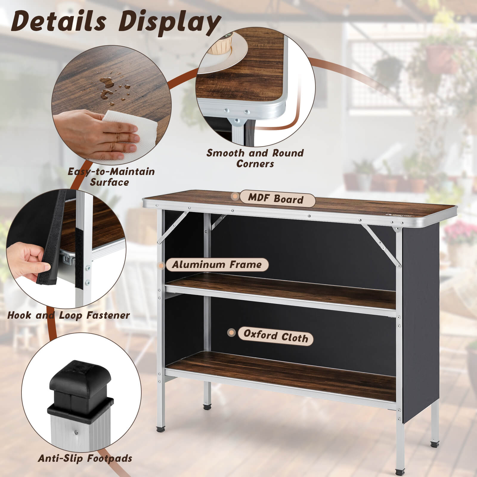 SUGIFT Folding Camping Table with 2-Tier Open Shelves for Outdoor BBQ