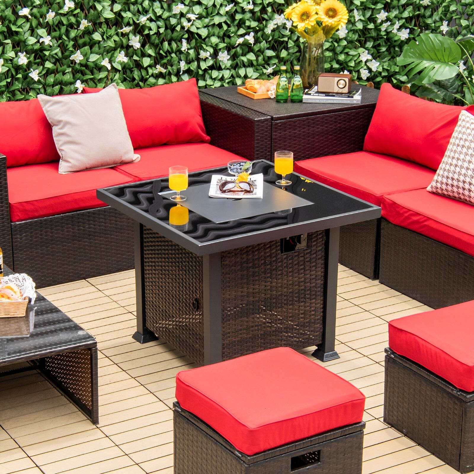 32 Inch Square Propane Fire Pit Table with Lava Rocks Cover