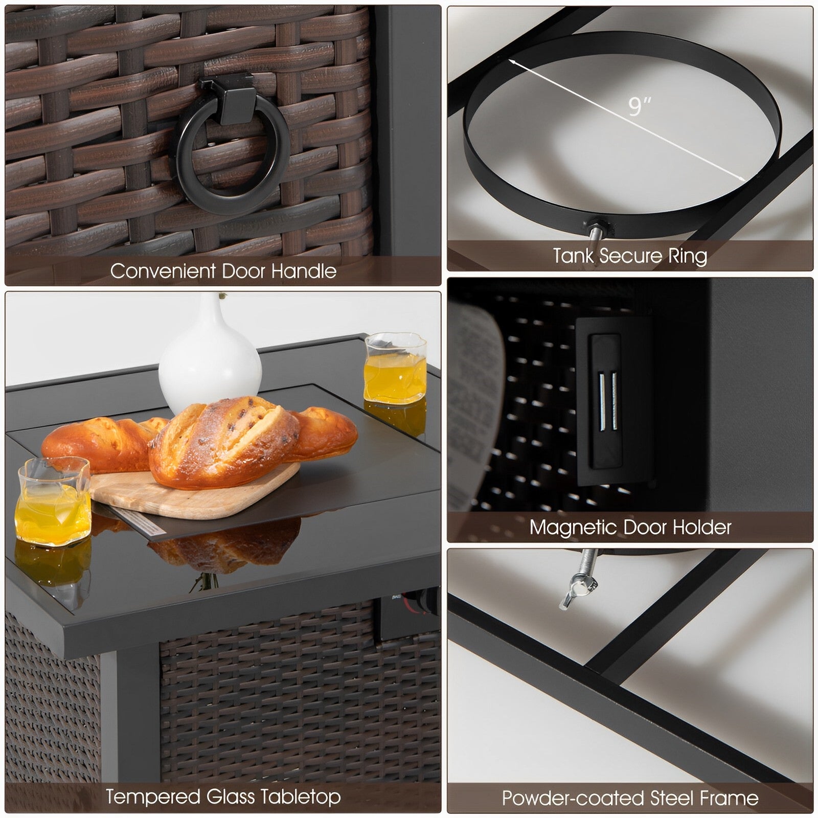 32 Inch Square Propane Fire Pit Table with Lava Rocks Cover