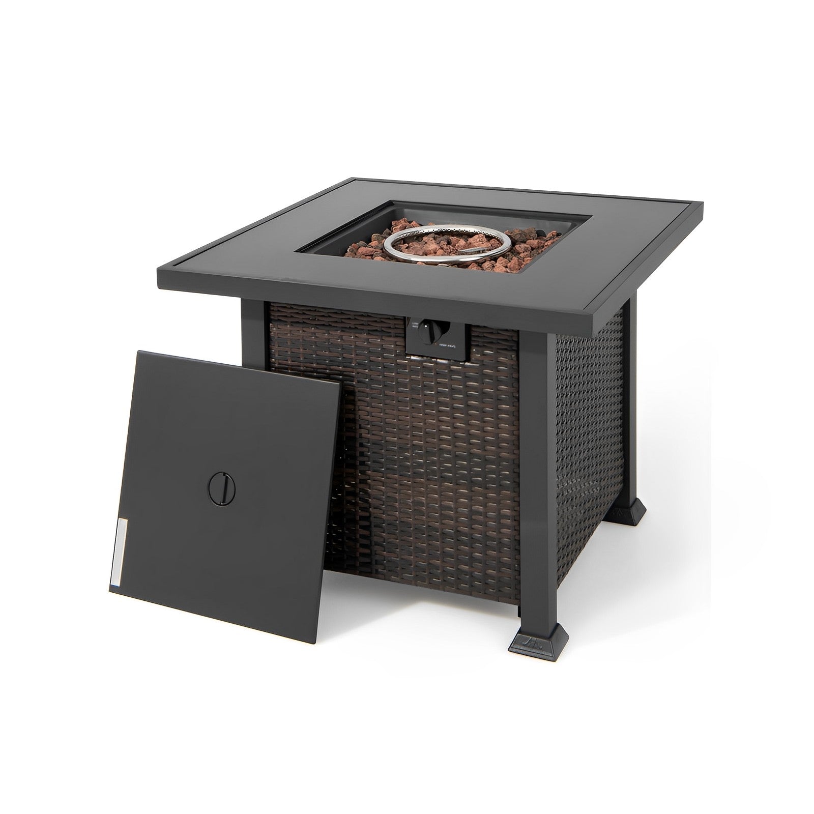 32 Inch Square Propane Fire Pit Table with Lava Rocks Cover