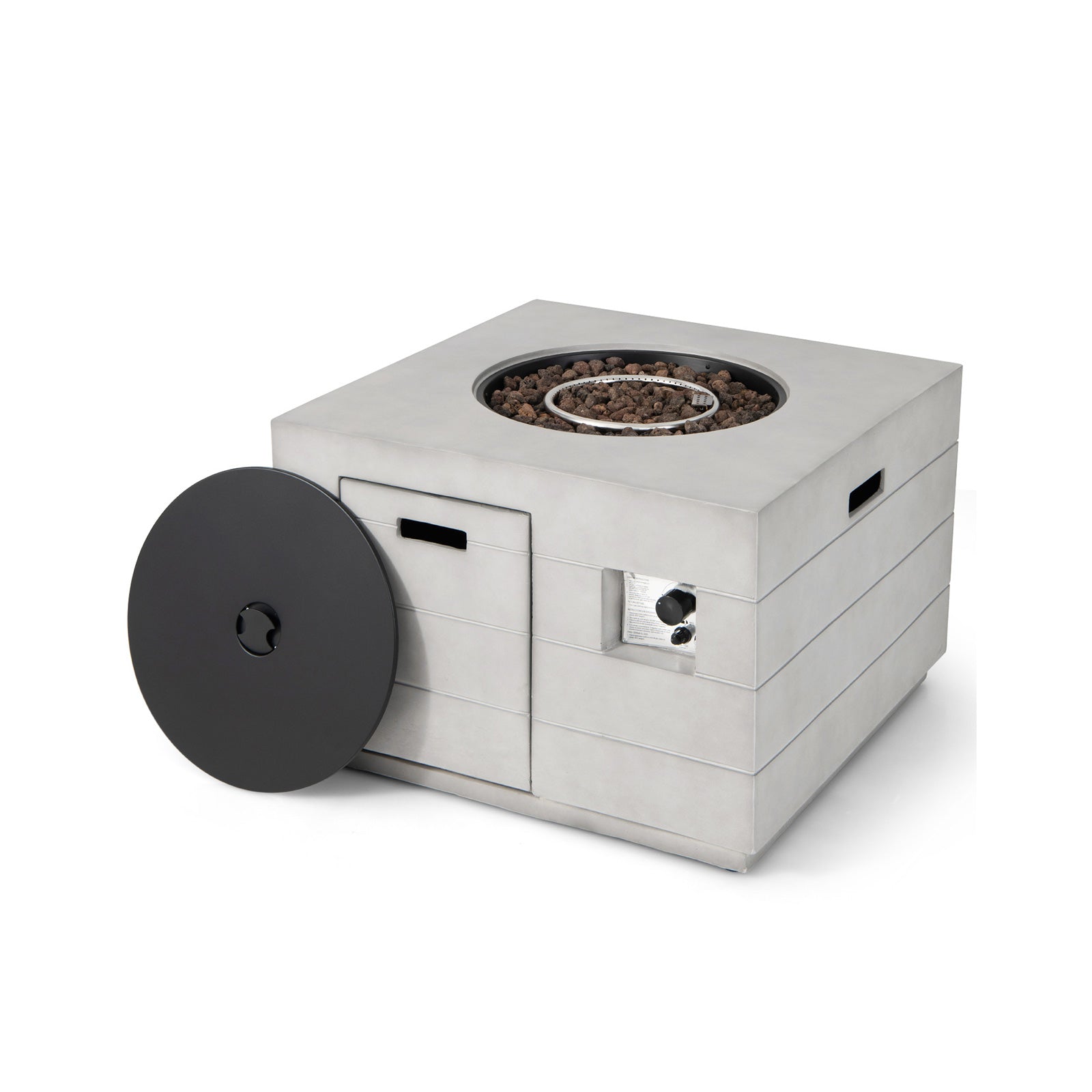 34 Inch Square Concrete Propane Fire Pit Table with Lava Rocks and Cover 50 000 BTU