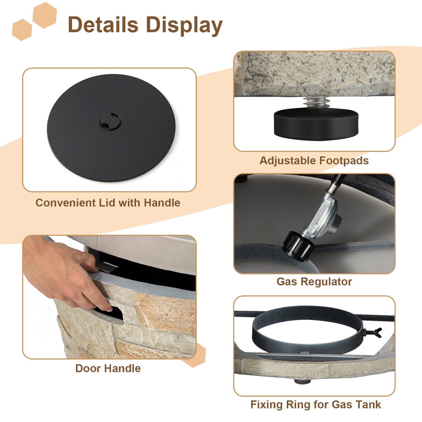 36 Inch Propane Gas Fire Pit Table with Lava Rock and PVC cover-Gray