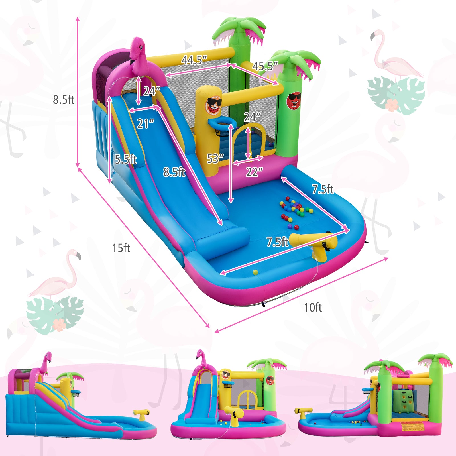SUGIFT Inflatable Bounce Castle with Long Water Slide and 735W Blower