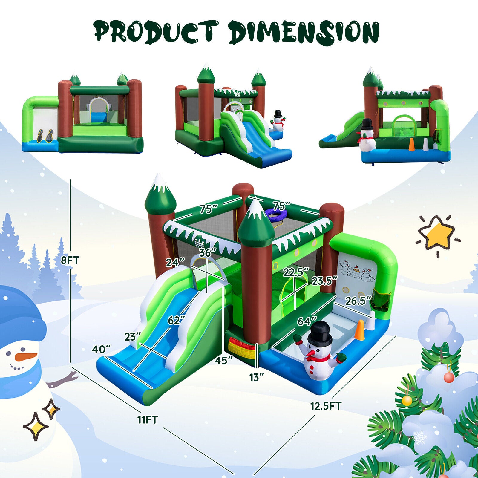 SUGIFT Inflatable Christmas Bouncy House with 735w Blower