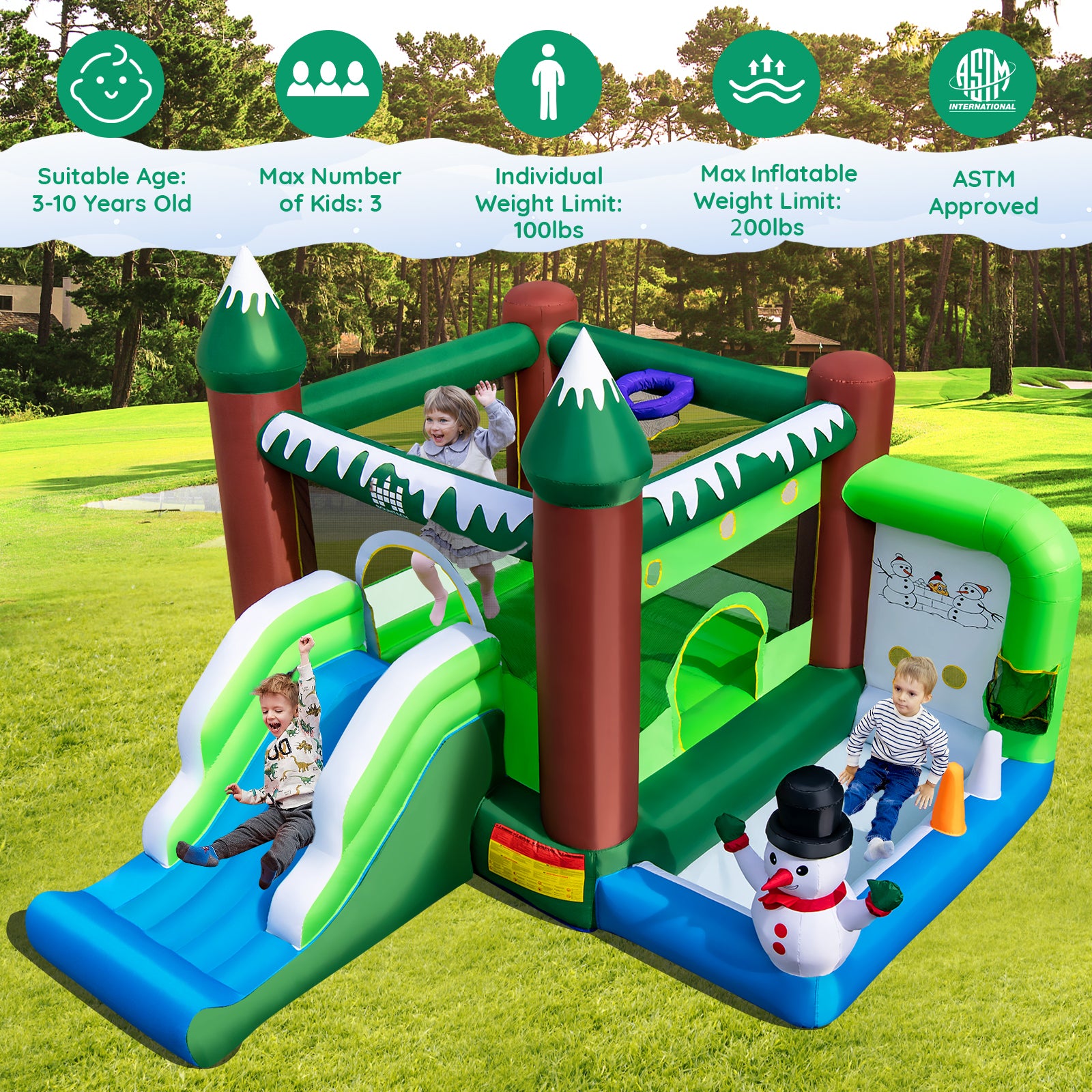 SUGIFT Inflatable Christmas Bouncy House with 735w Blower