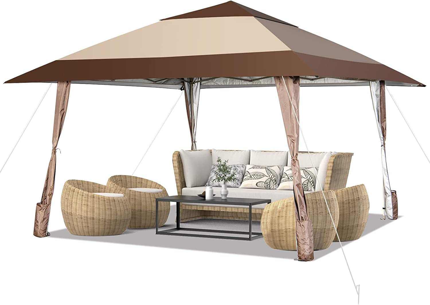 13 x 13 Feet Pop-Up Patio Gazebo with Wheels-Coffee