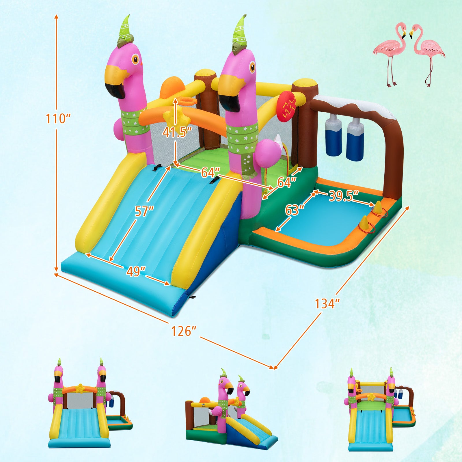 SUGIFT? 7-in-1 Flamingo Inflatable Bounce House with Slide without Blower