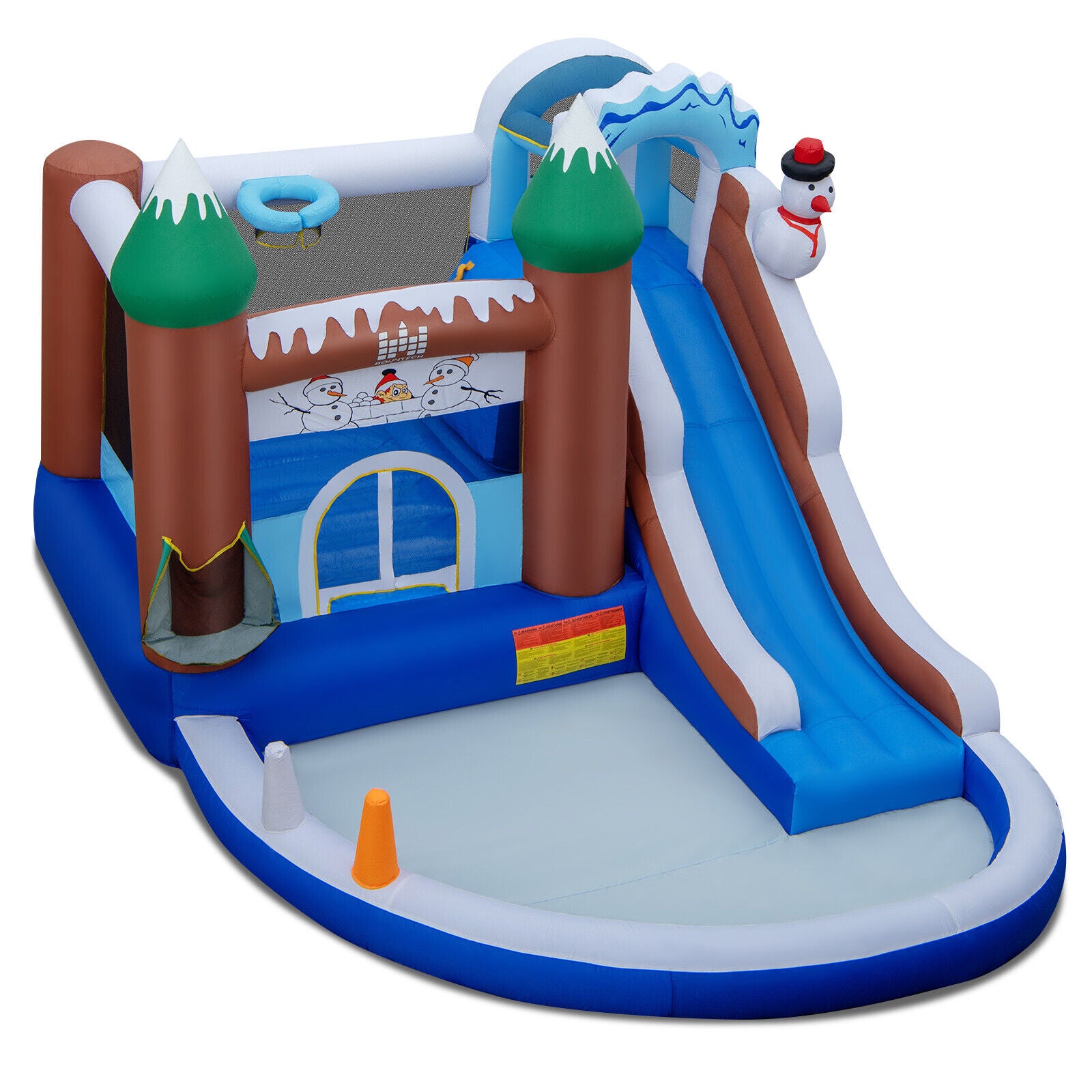 SUGIFT 6-in-1 Winter Theme Snowman Inflatable Castle with Slide and Trampoline without Blower