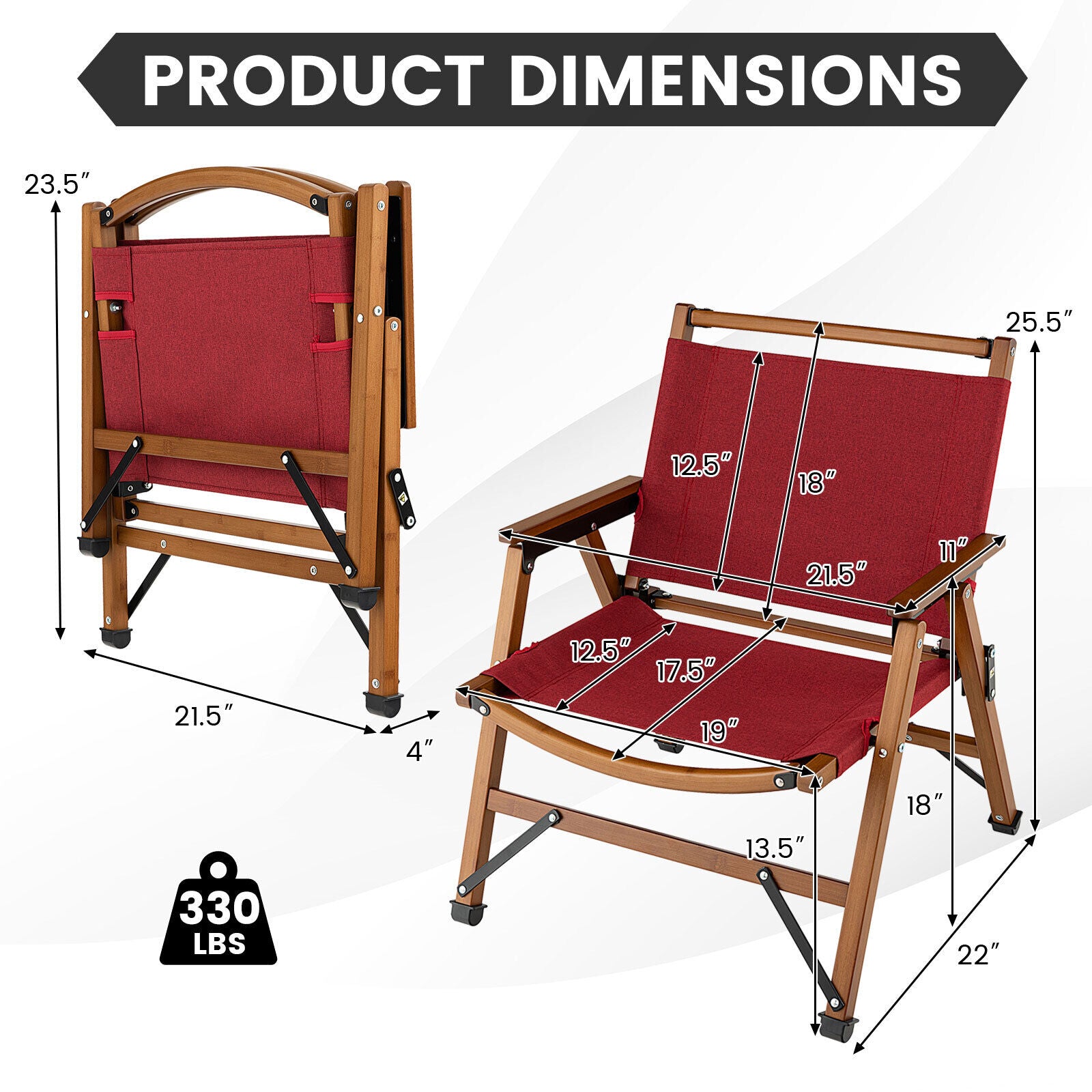 SUGIFT Patio Folding Camping Beach Chair with Solid Bamboo Frame