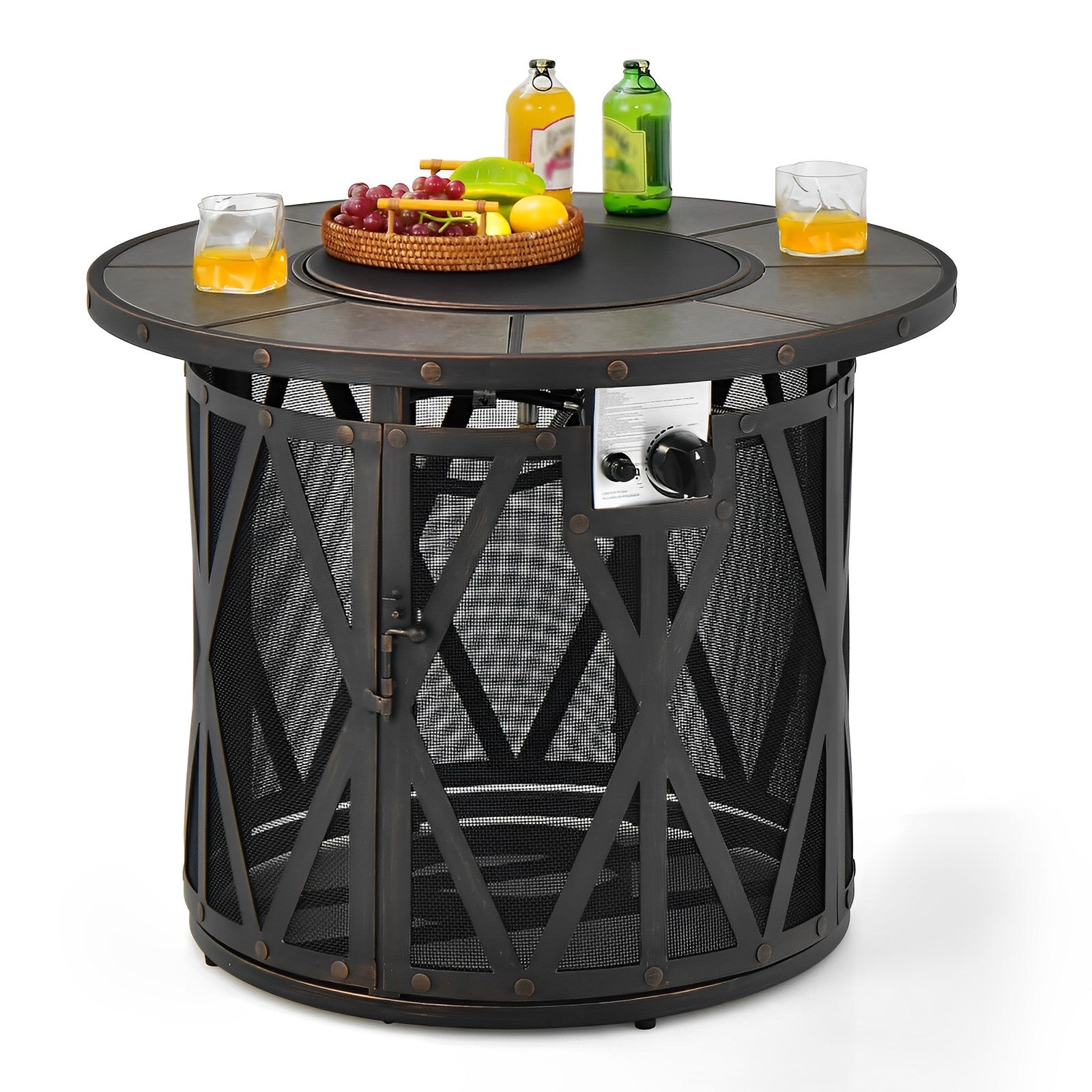 32 Inch 30000BTU Fire Pit Table with Fire Glasses and PVC Cover