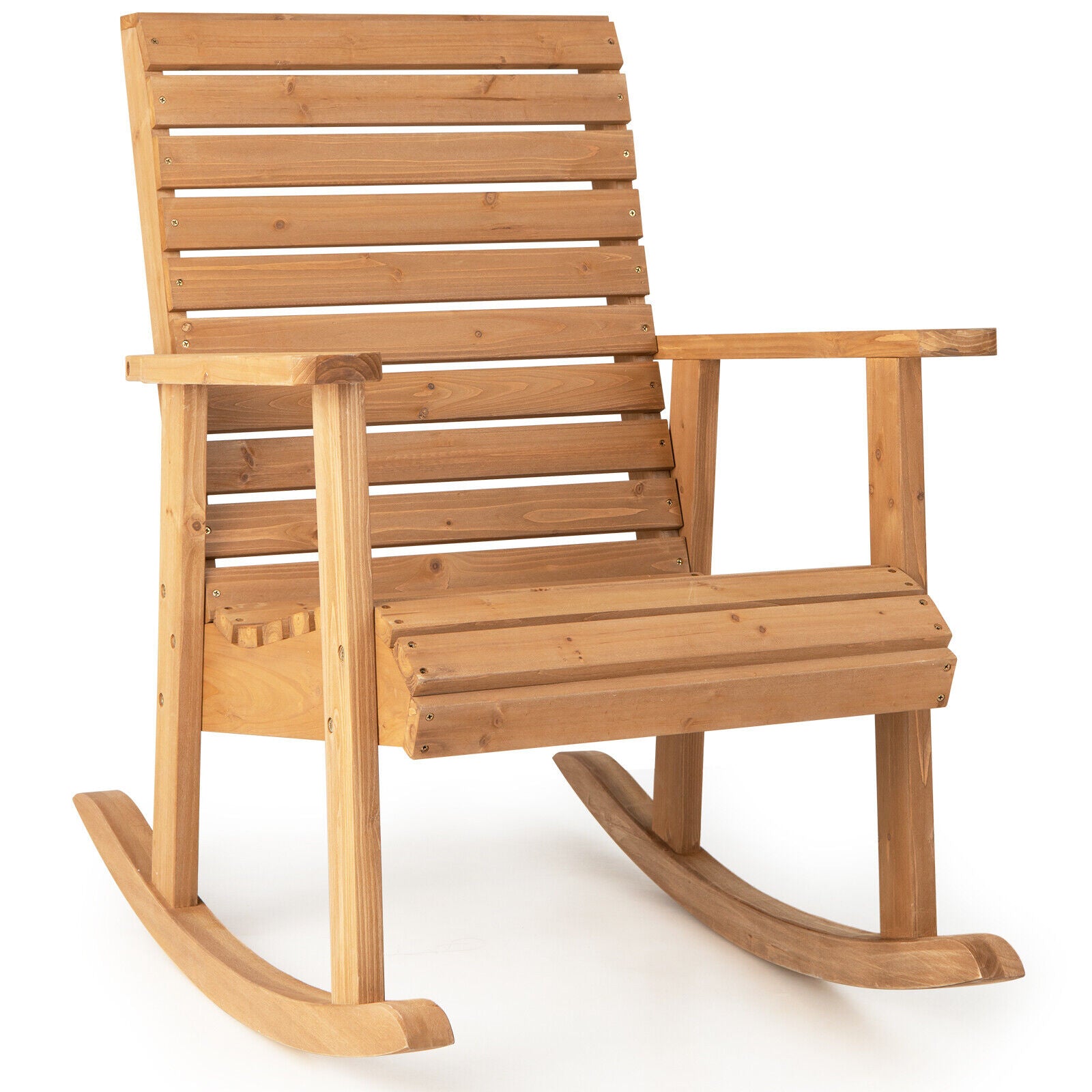 SUGIFT Outdoor Fir Wood Rocking Chair with High Backrest