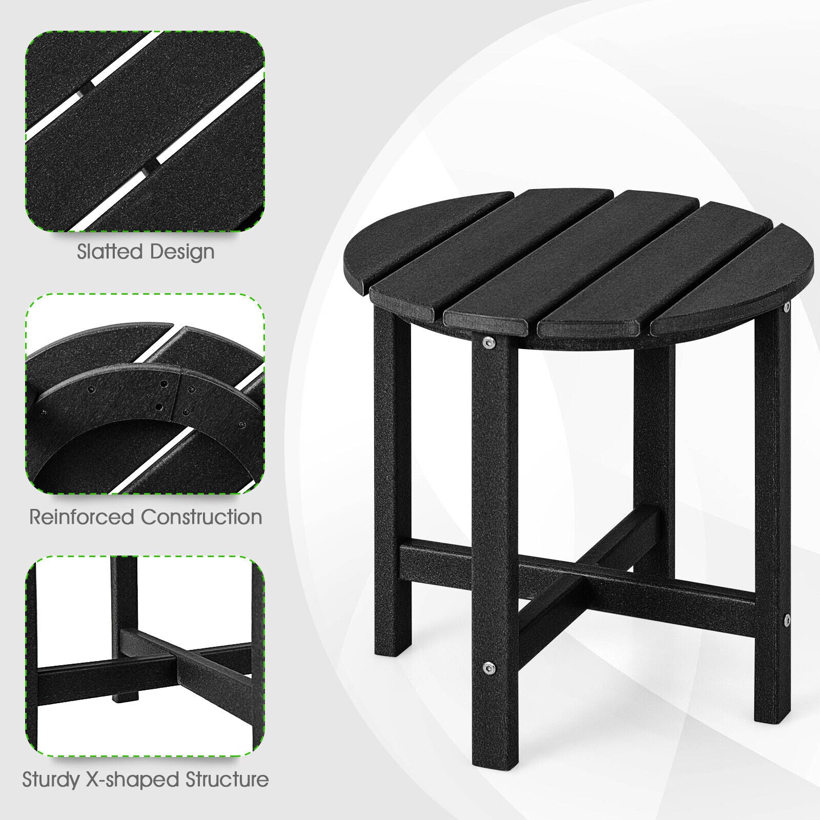 18 Inch Round Weather-Resistant Adirondack Side Table-Black