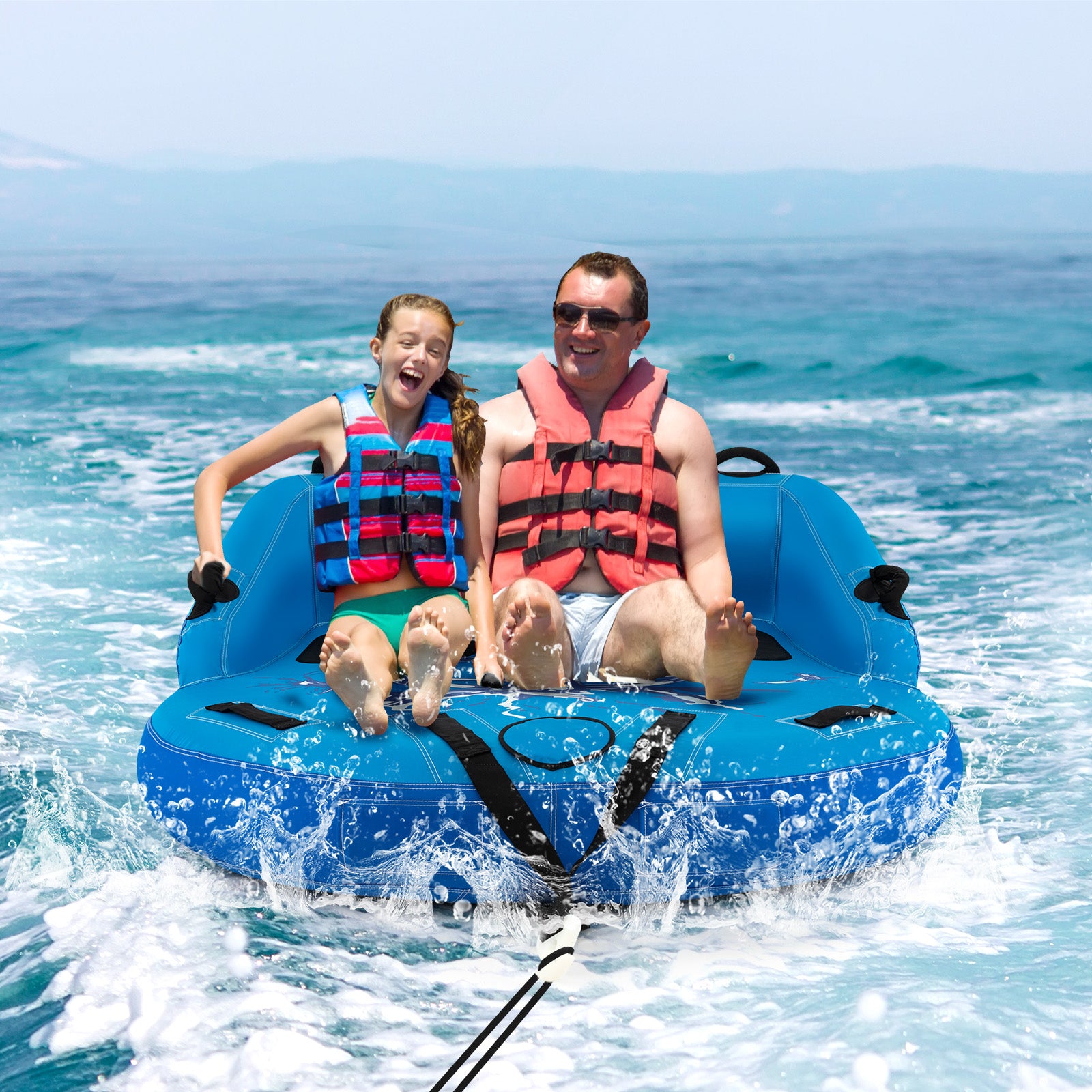 2 Person Water Sport Inflatable Towable Tubes for Boating-Blue