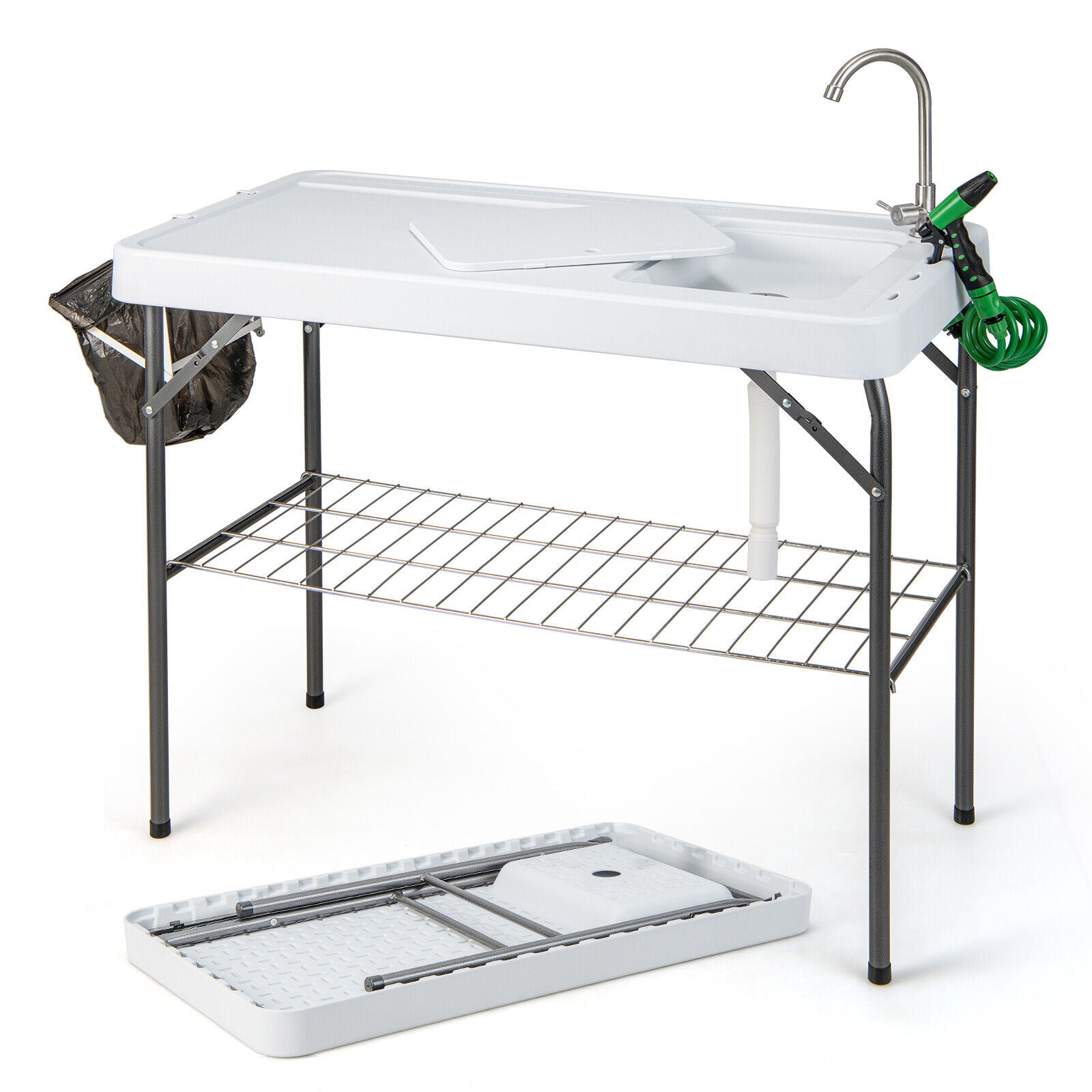 SUGIFT Portable Camping Fish Cleaning Table with Grid Rack and Faucet