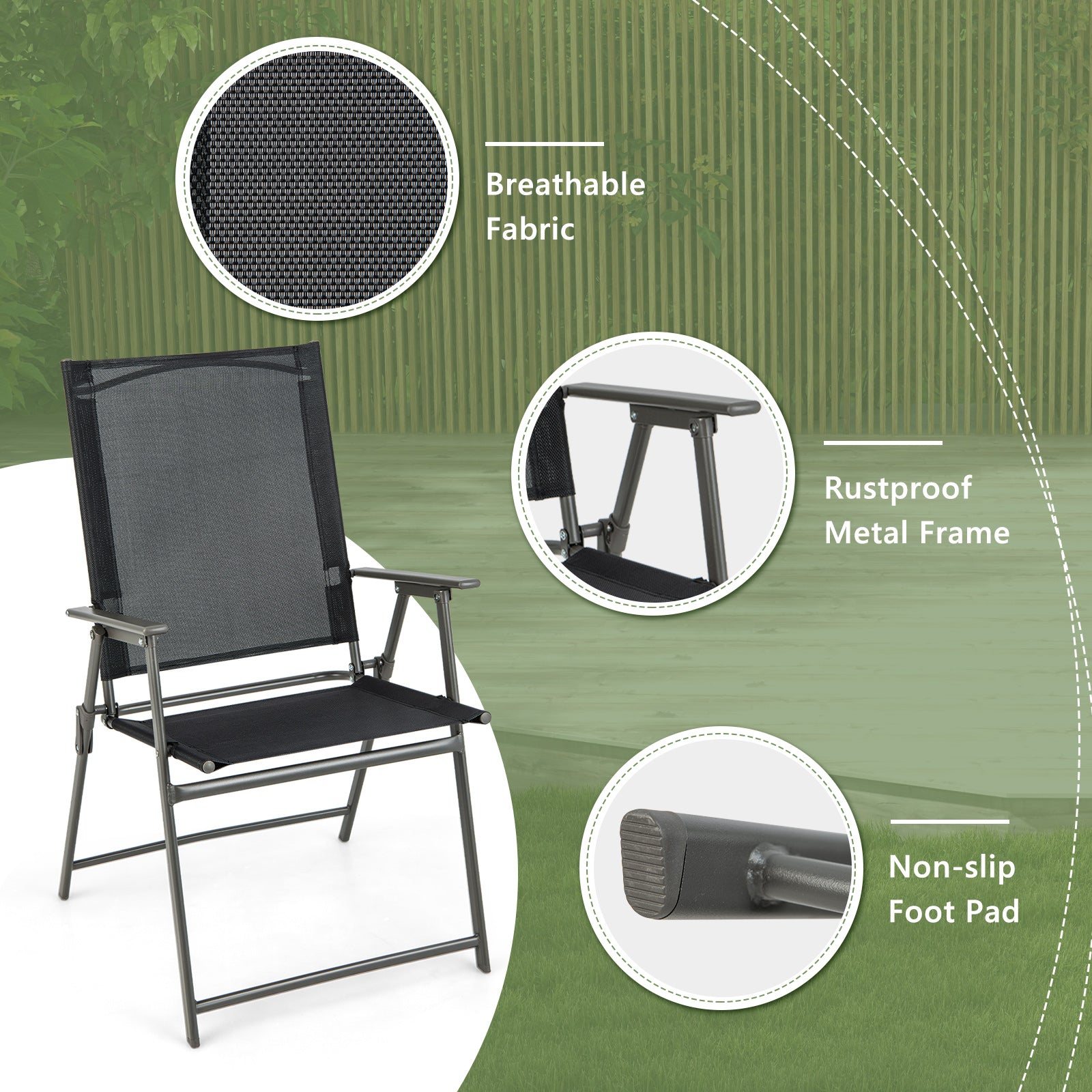 SUGIFT 2 Pieces Patio Folding Chairs with Armrests for Deck Garden Yard