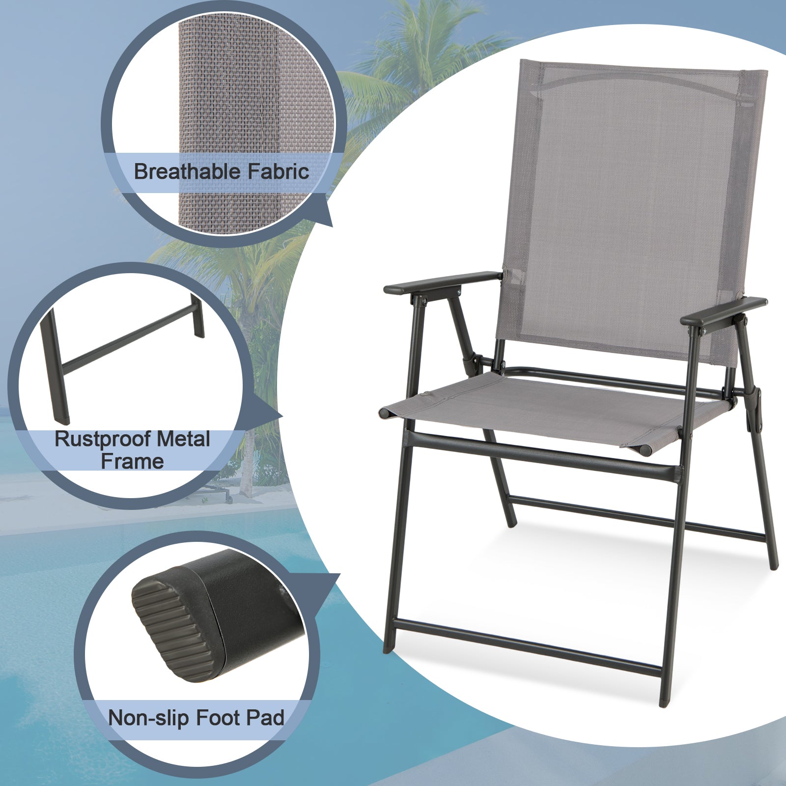 SUGIFT 2 Pieces Patio Folding Chairs with Armrests for Deck Garden Yard