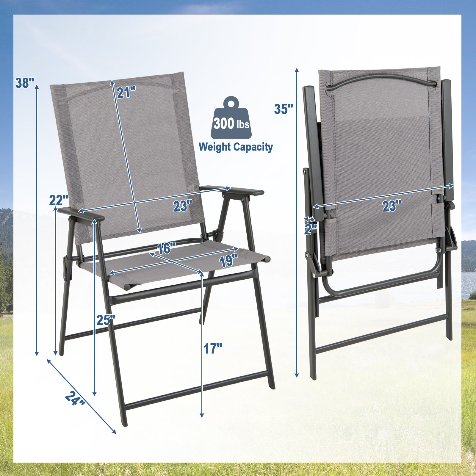 SUGIFT 2 Pieces Patio Folding Chairs with Armrests for Deck Garden Yard
