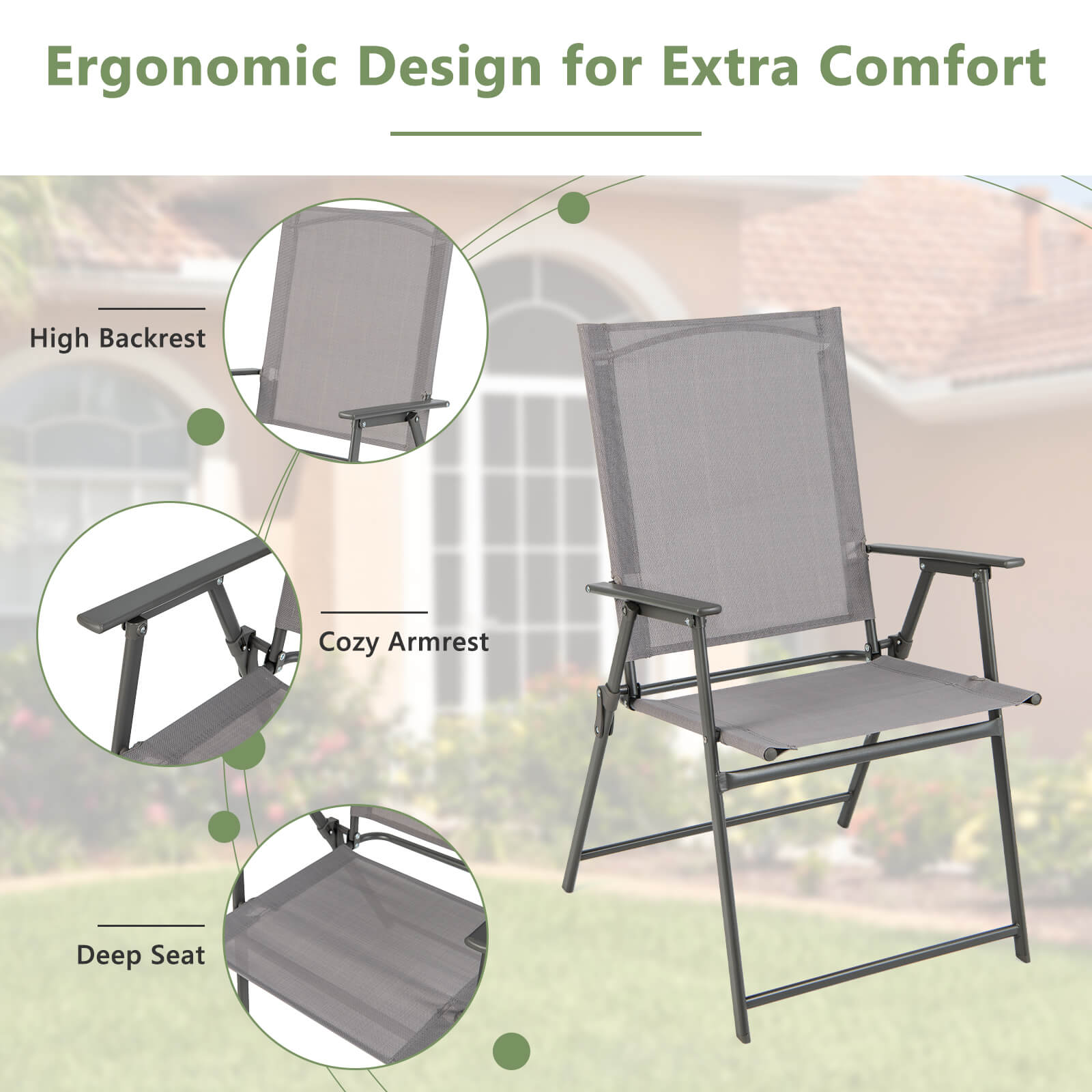 SUGIFT Set of 4 Patio Folding Chair Set with Rustproof Metal Frame