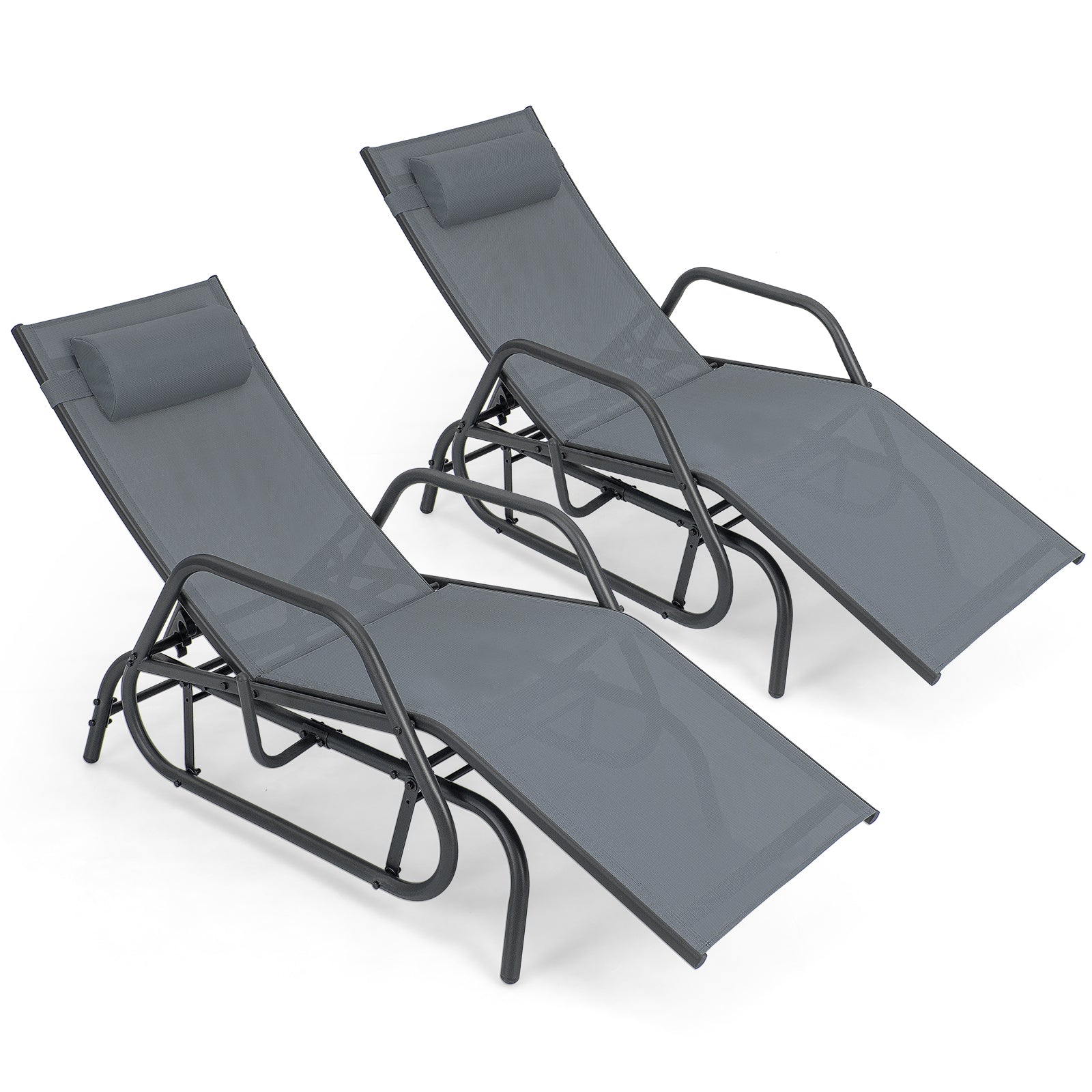 SUGIFT Outdoor Chaise Lounge Glider Chair with Armrests and Pillow