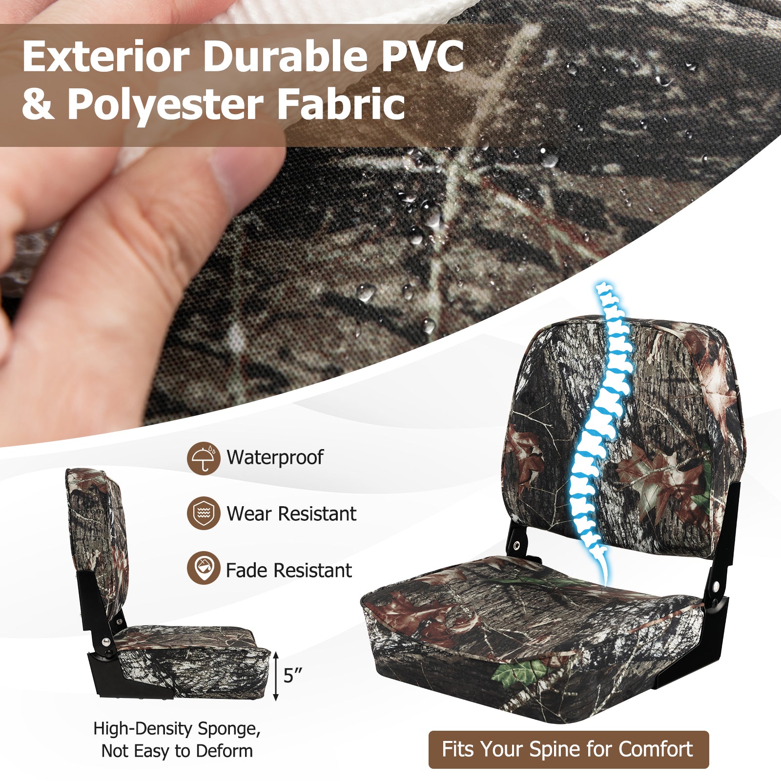 2-Piece Folding Boat Seat Set with Sponge Padding