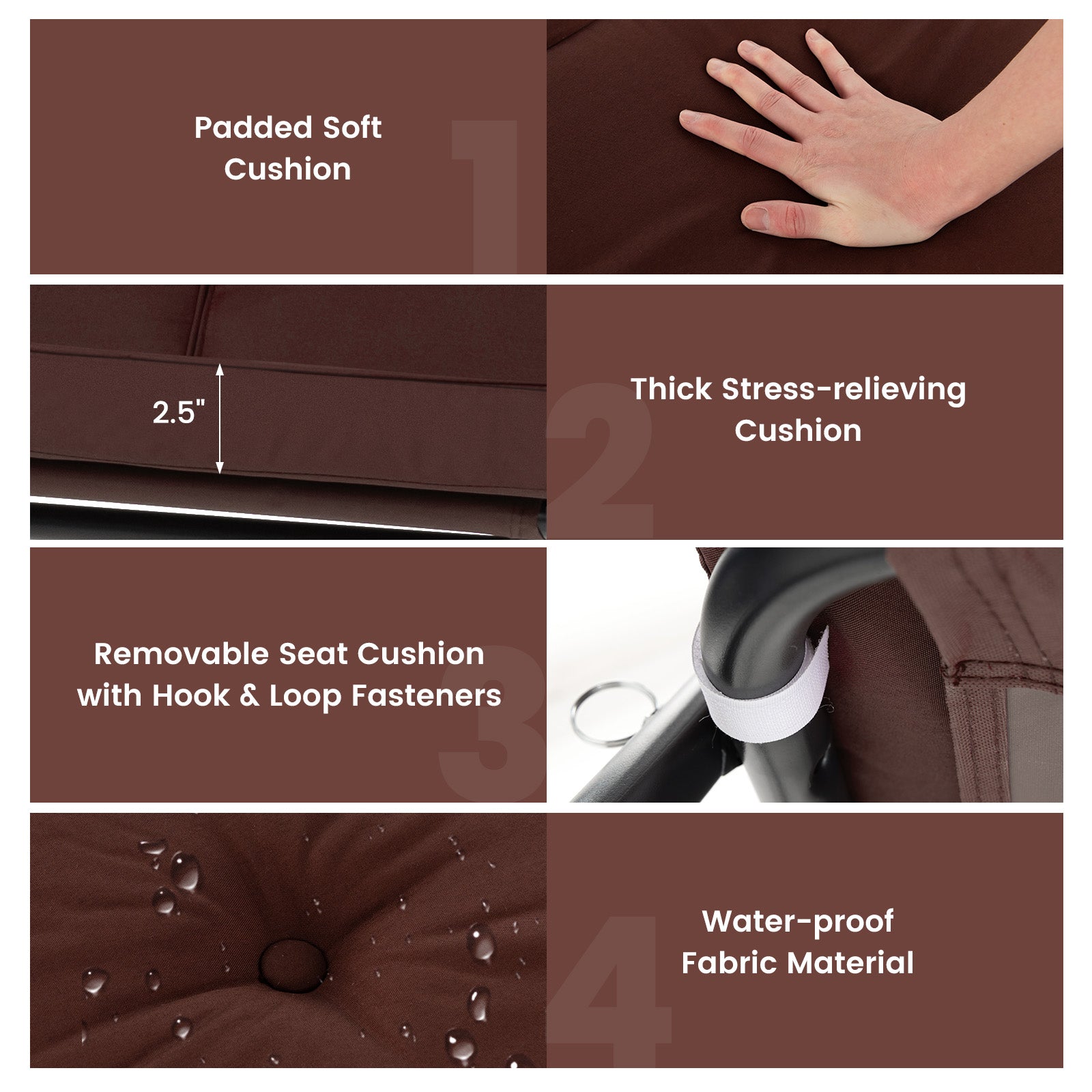 3 Seat Outdoor Porch Swing with Adjustable Canopy-Coffee