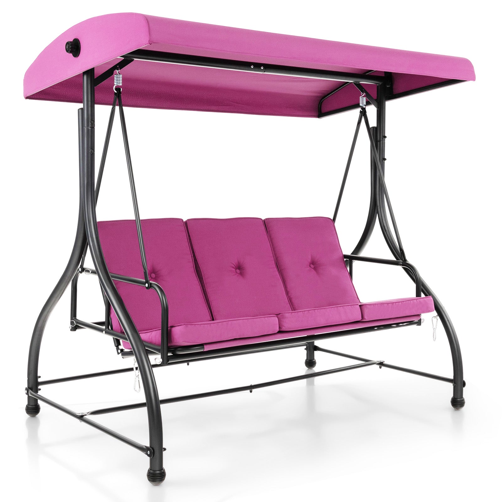 3 Seat Outdoor Porch Swing with Adjustable Canopy-Wine