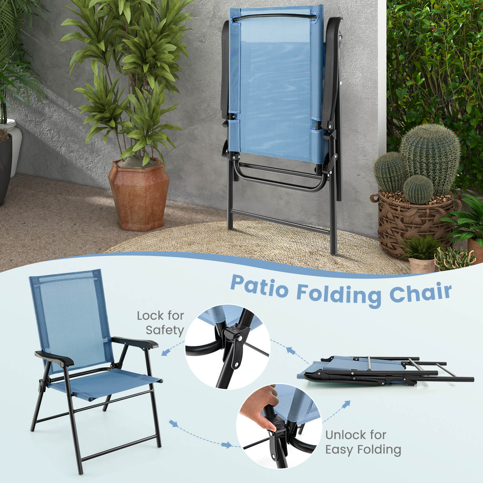 SUGIFT Patio Dining Chair Set of 2 with Armrests and Metal Frame