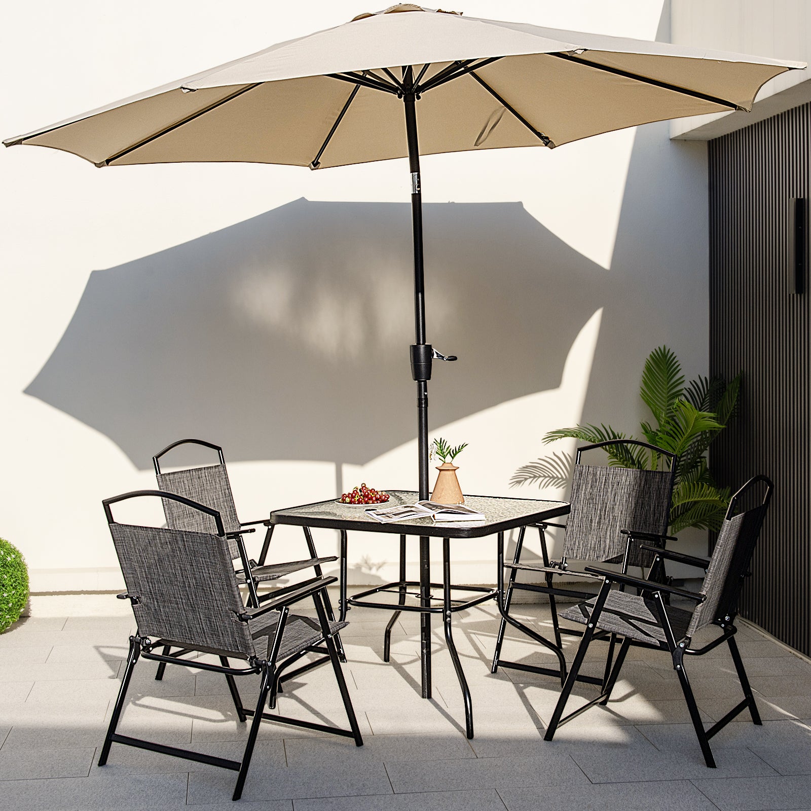 34 Inch Outdoor Dining Table Square Tempered Glass Table with 1.5 Inch Umbrella Hole