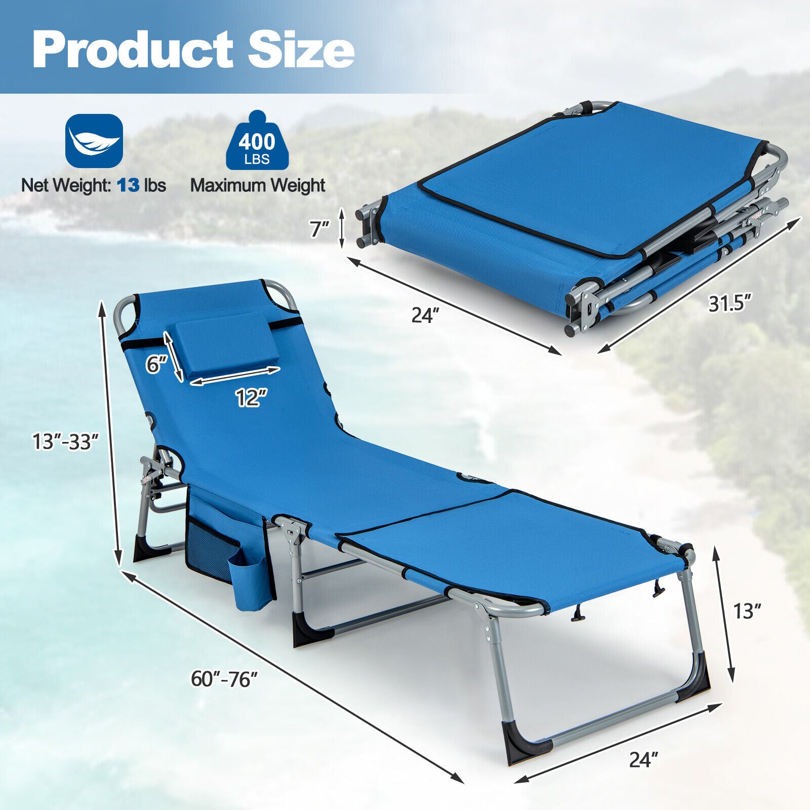 SUGIFT 5-position Outdoor Folding Chaise Lounge Chair