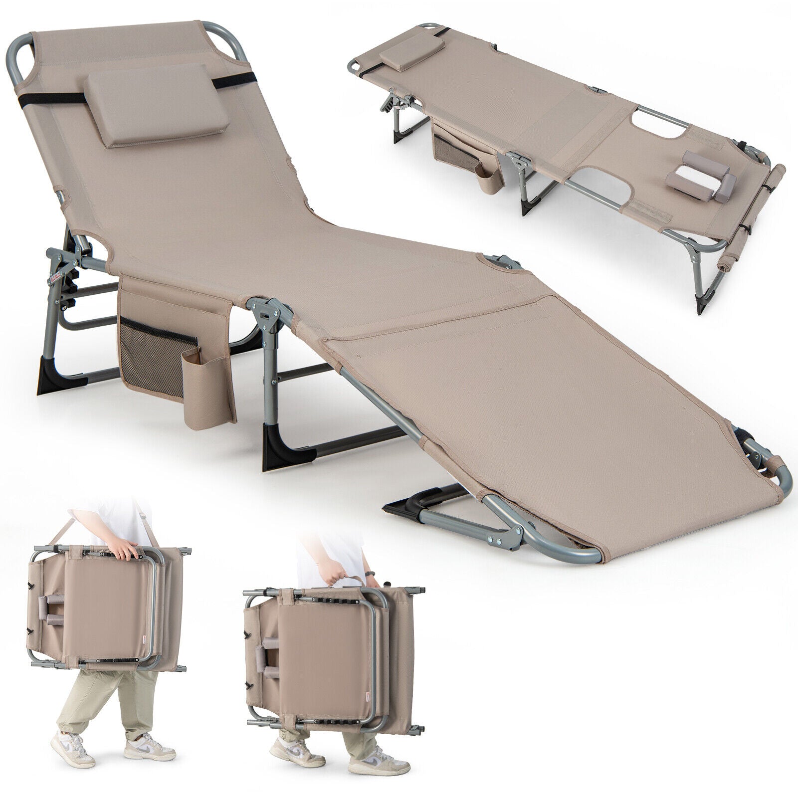 SUGIFT 5-position Outdoor Folding Chaise Lounge Chair