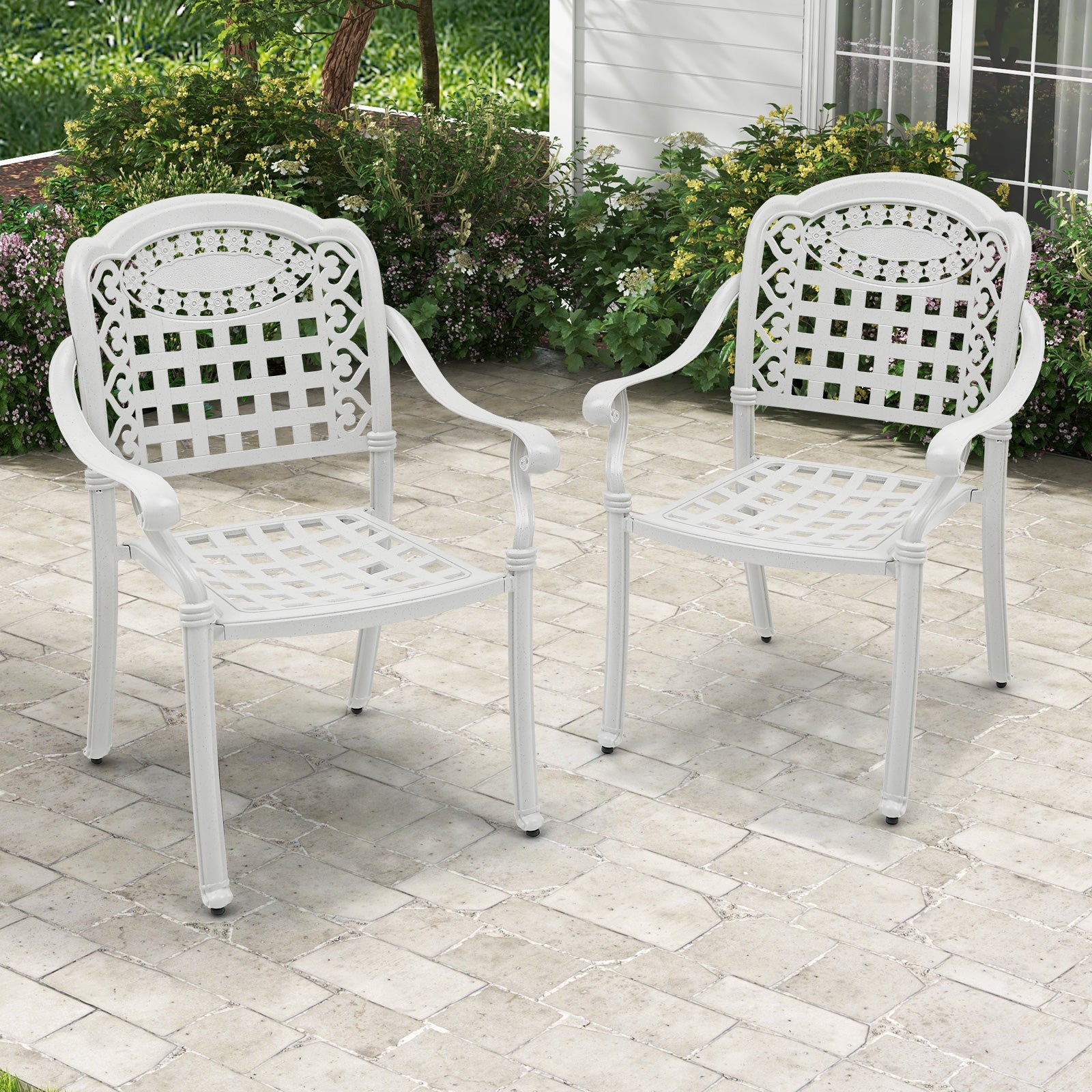 SUGIFT Cast Aluminum Patio Chairs Set of 2 with Armrests