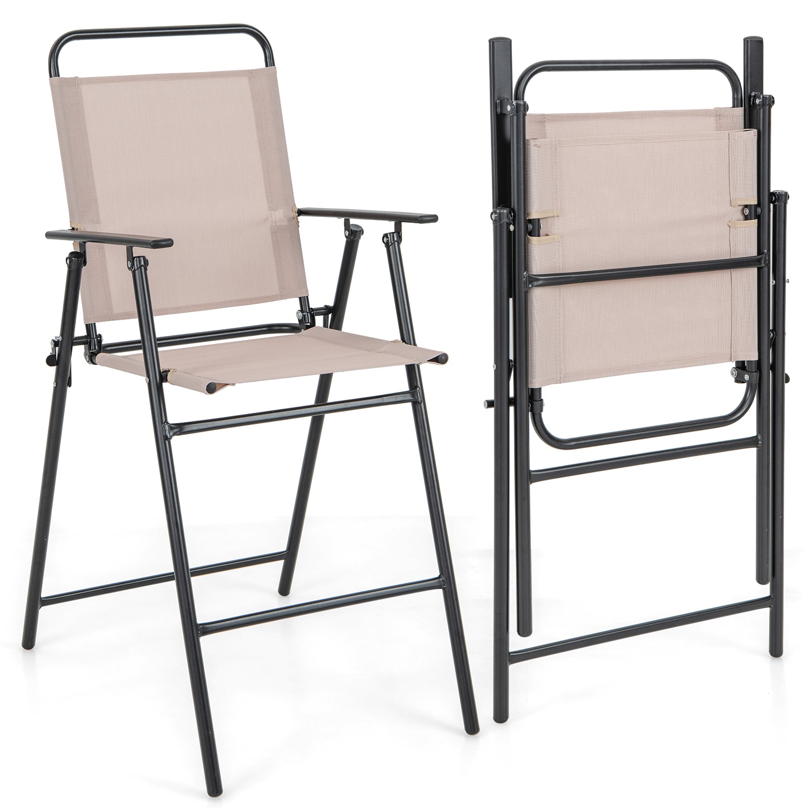 SUGIFT Set of 2 Patio Folding Bar-Height Chairs with Armrests and Quick-Drying Seat