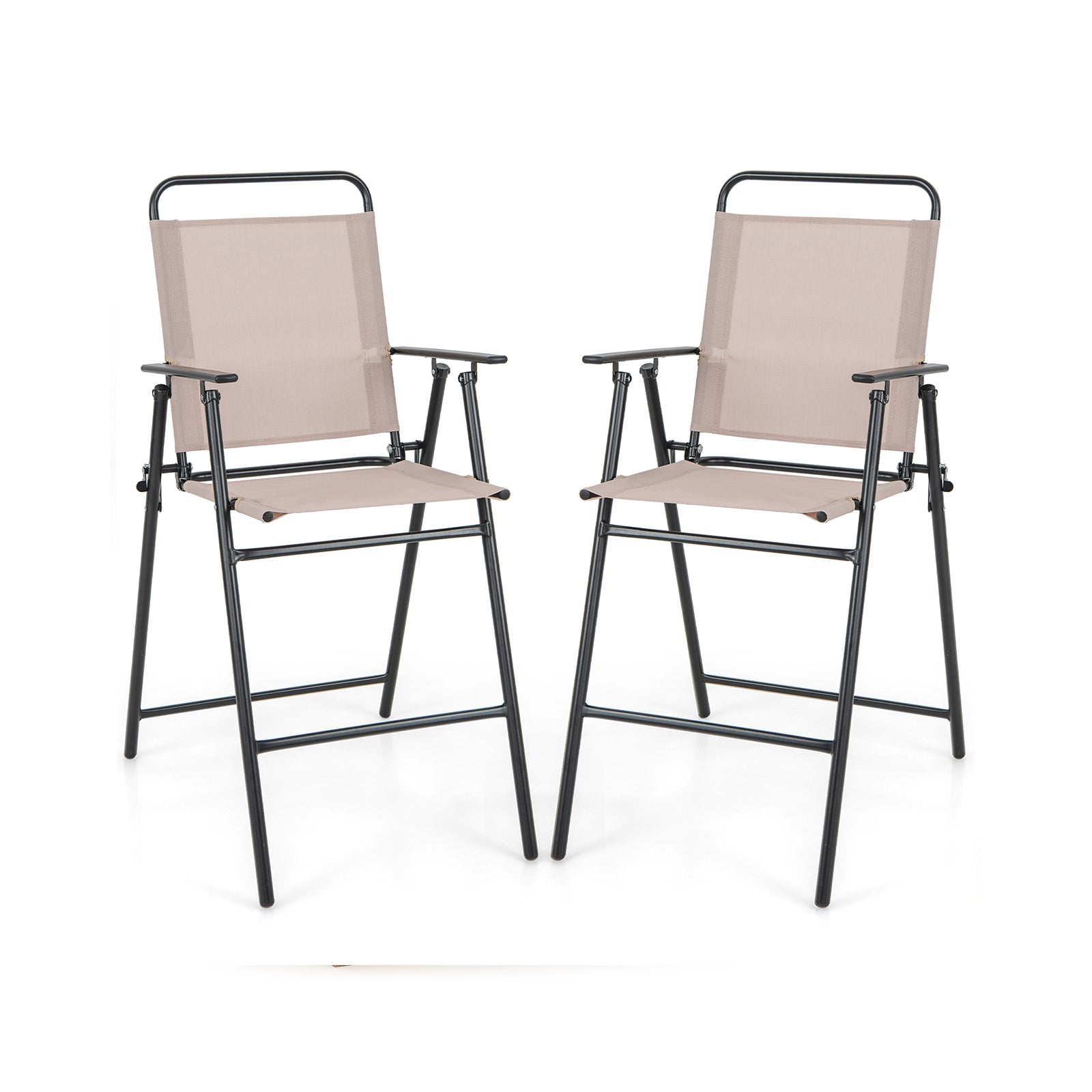 SUGIFT Set of 2 Patio Folding Bar-Height Chairs with Armrests and Quick-Drying Seat